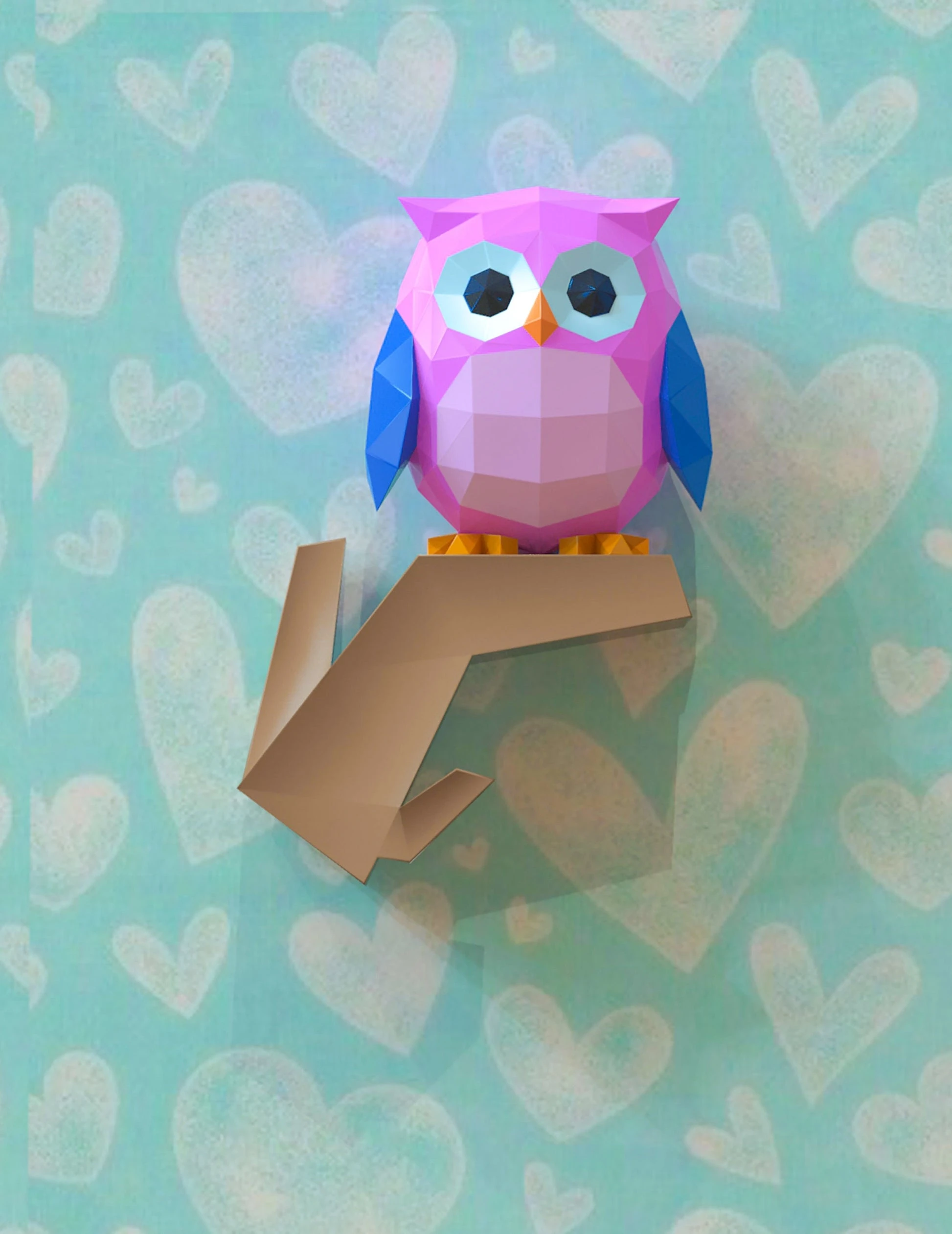 Owl on Branch Wall Decor Papercraft, Lowpoly, Lowpoly Papercraft