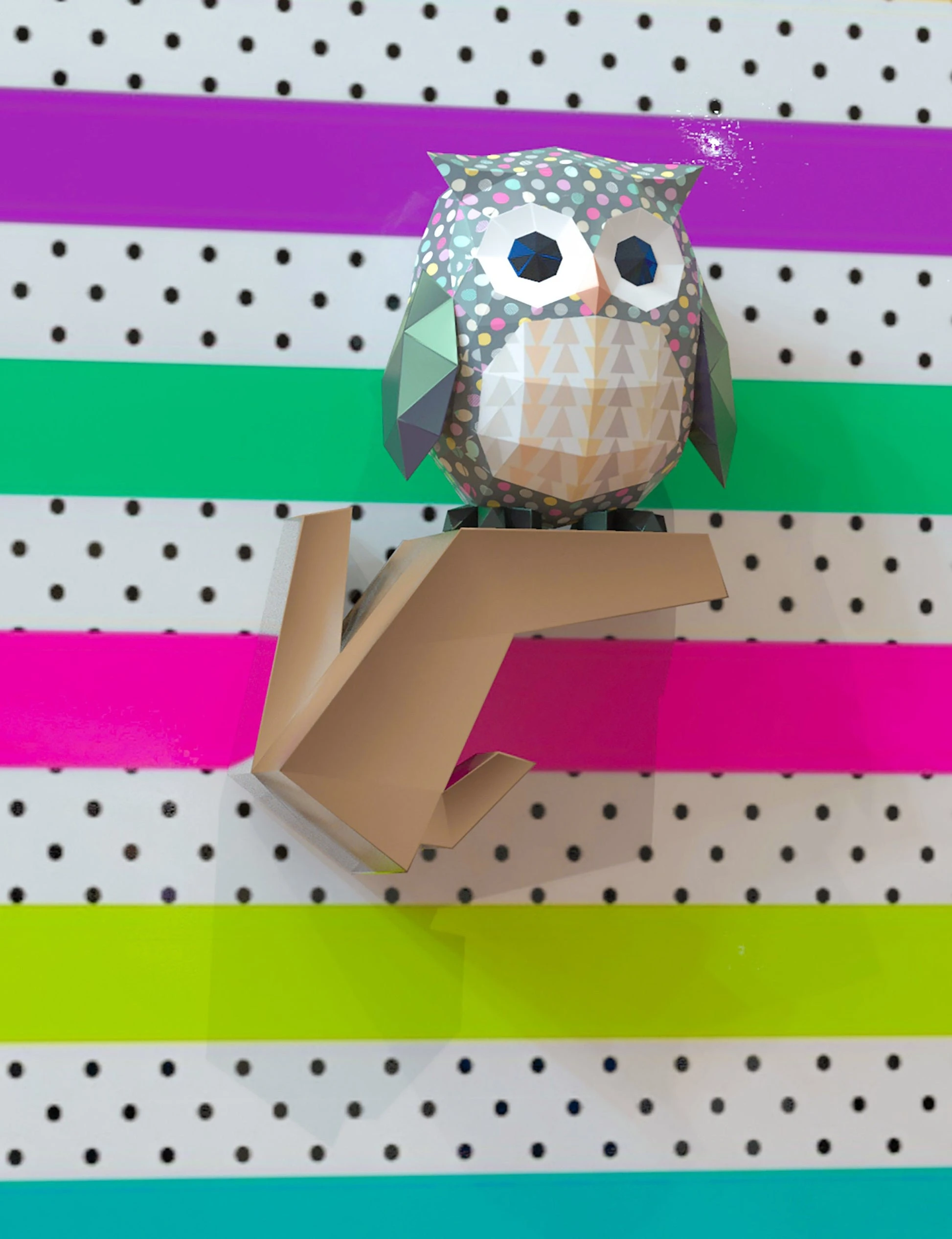 Owl on Branch Wall Decor Papercraft, Lowpoly, Lowpoly Papercraft