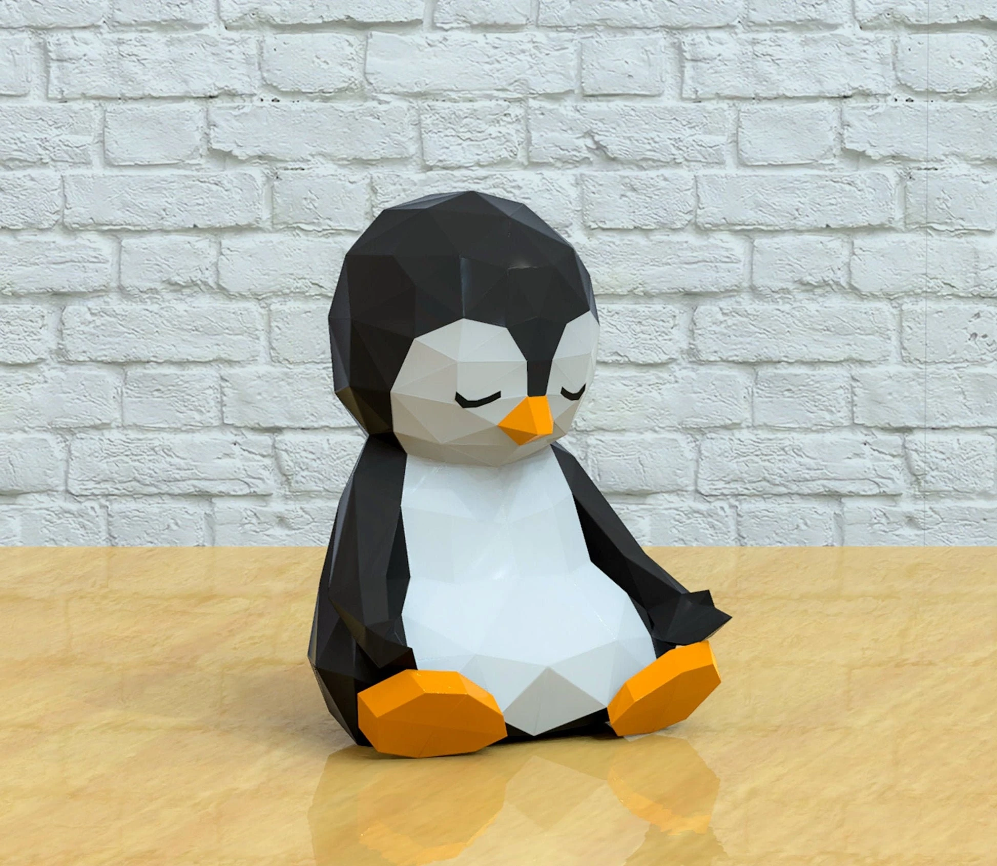 Meditation Penguin Papercraft, Lowpoly, Lowpoly Papercraft