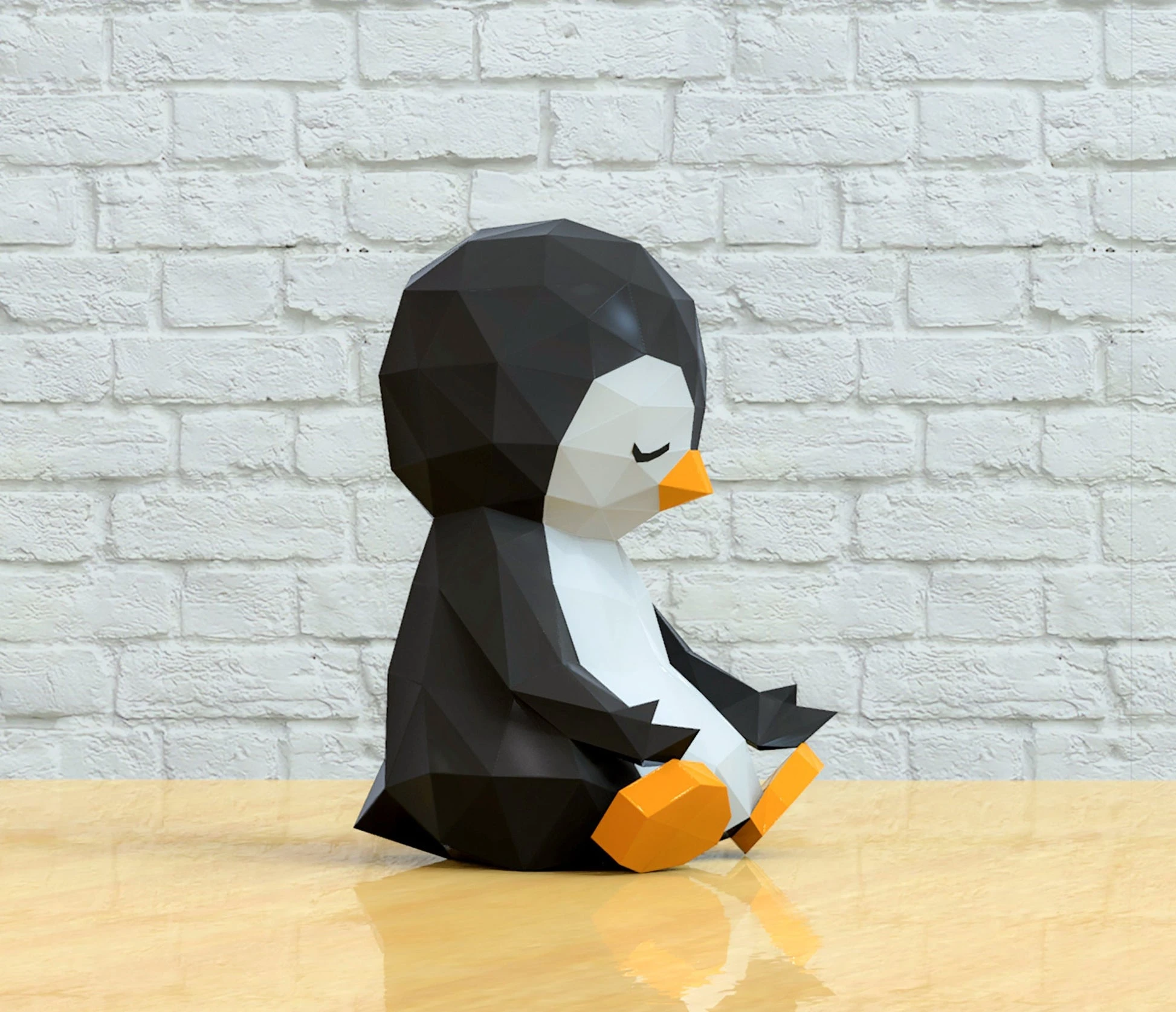 Meditation Penguin Papercraft, Lowpoly, Lowpoly Papercraft