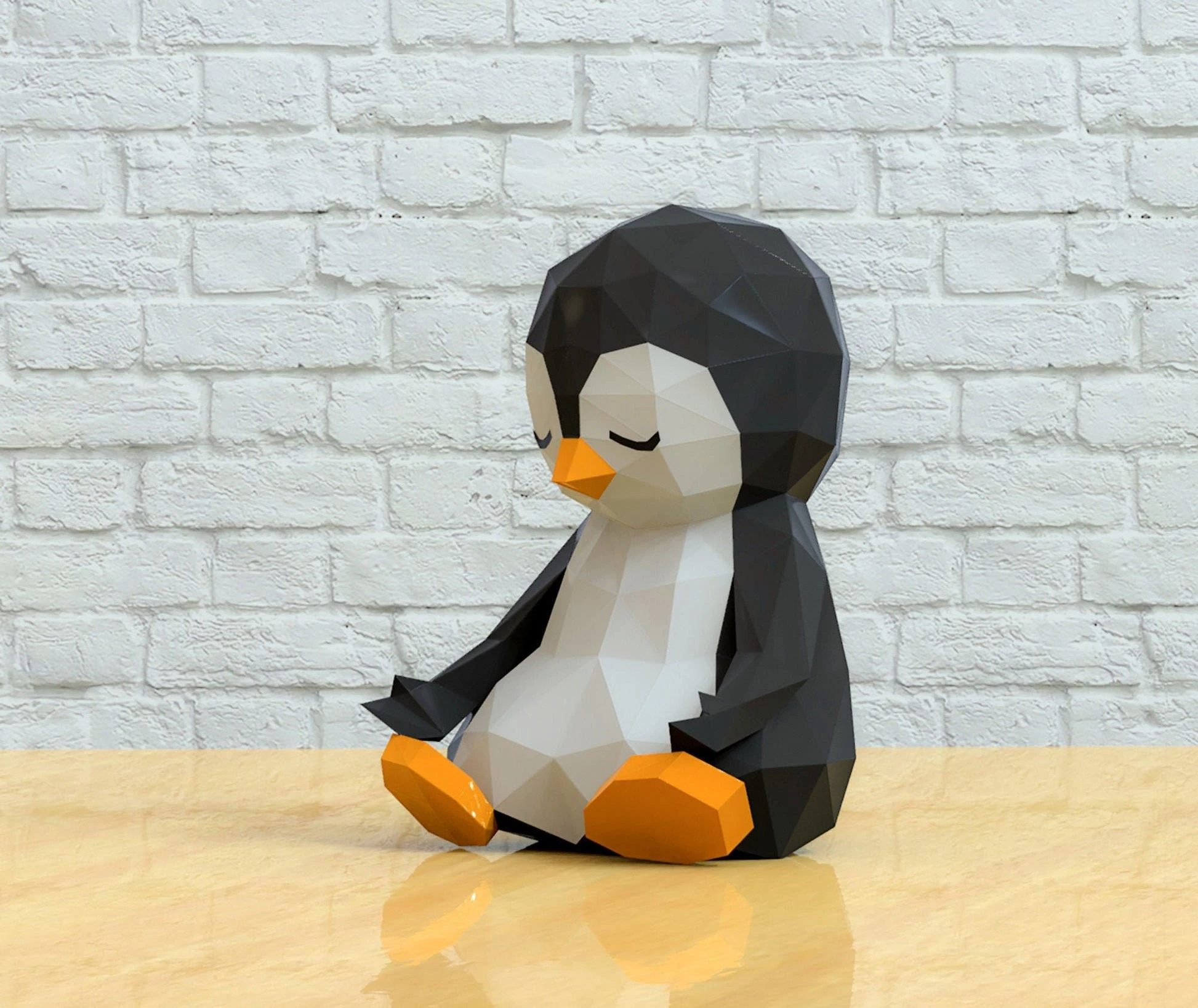 Meditation Penguin Papercraft, Lowpoly, Lowpoly Papercraft