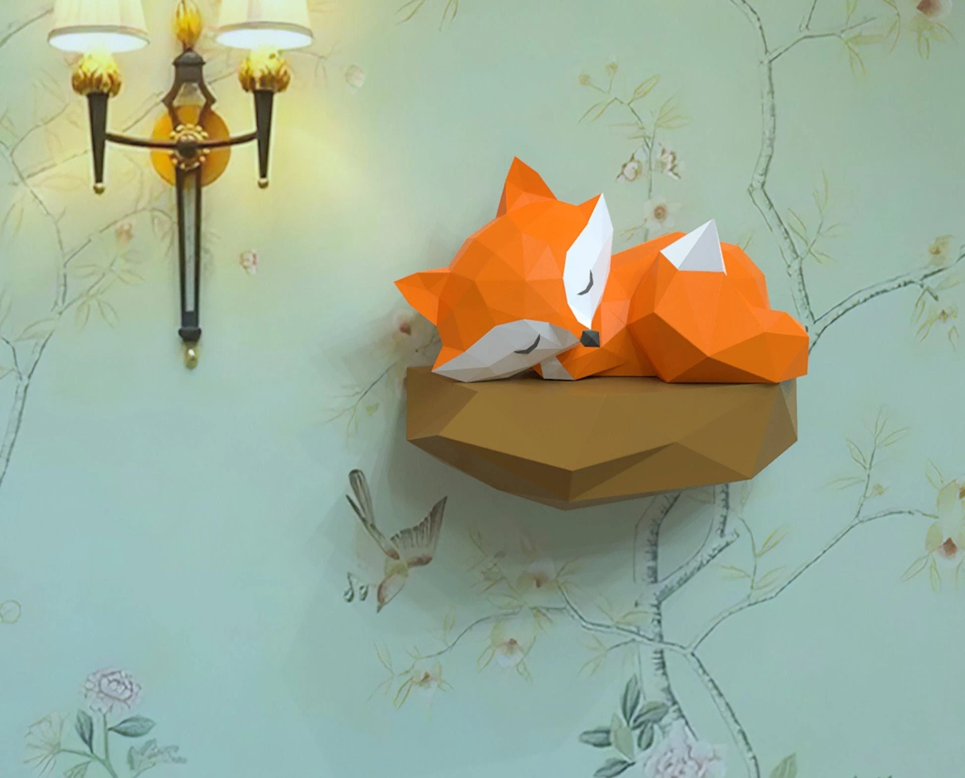 Fox Sleeping on Rock Papercraft, Lowpoly, Lowpoly Papercraft