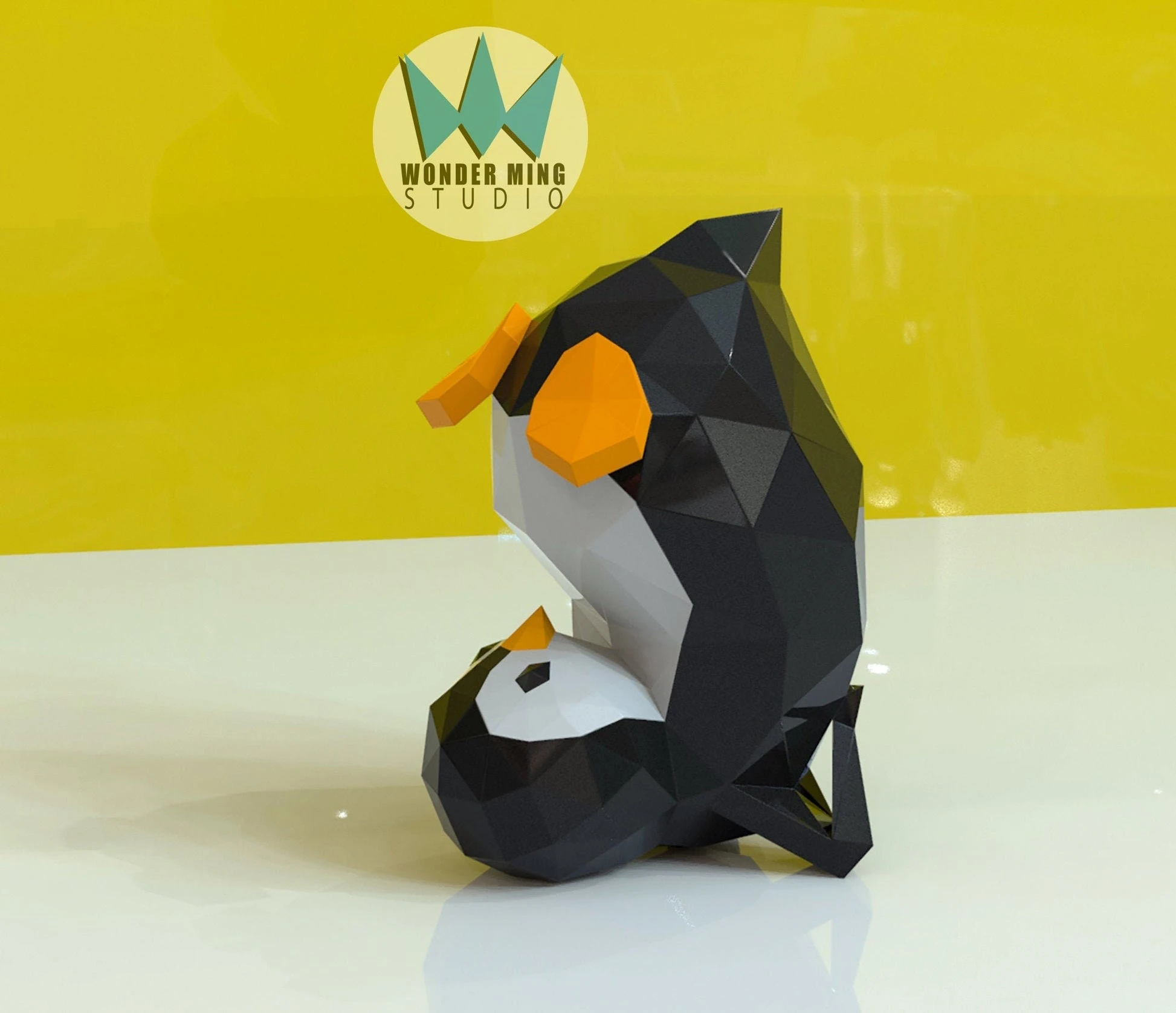 Penguin Yoga Papercraft, Lowpoly, Lowpoly Papercraft