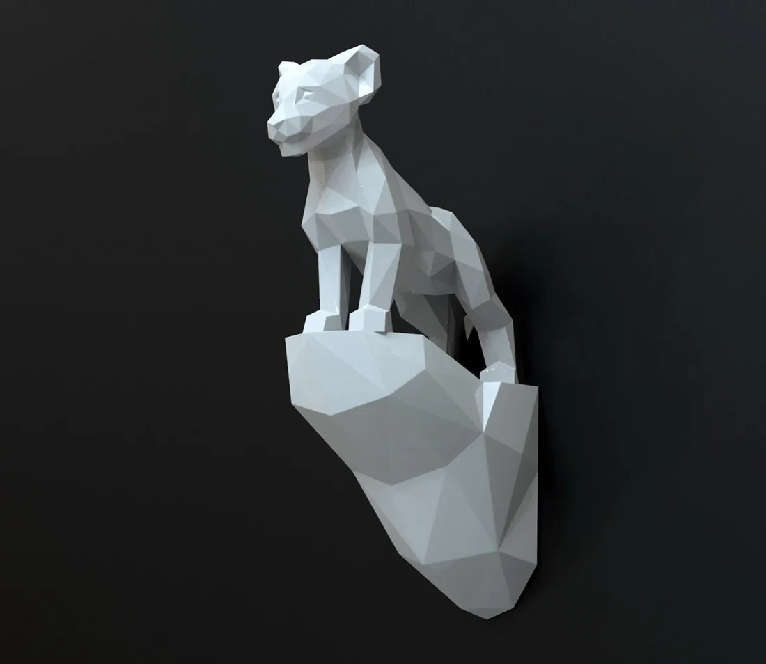Simba Lion cub on rock Papercraft, Lowpoly, Lowpoly Papercraft