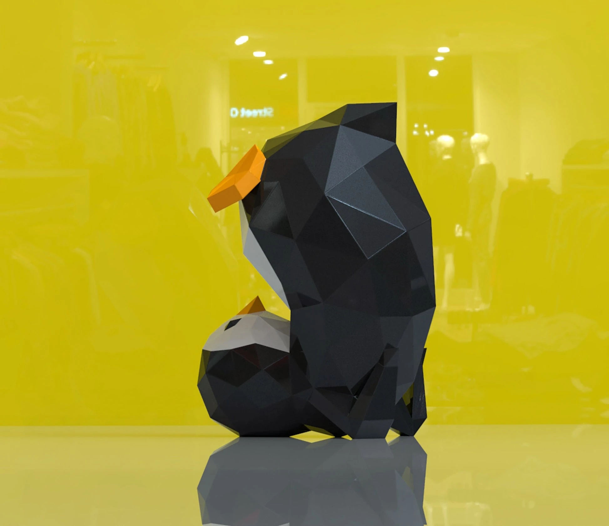 Penguin Yoga Papercraft, Lowpoly, Lowpoly Papercraft