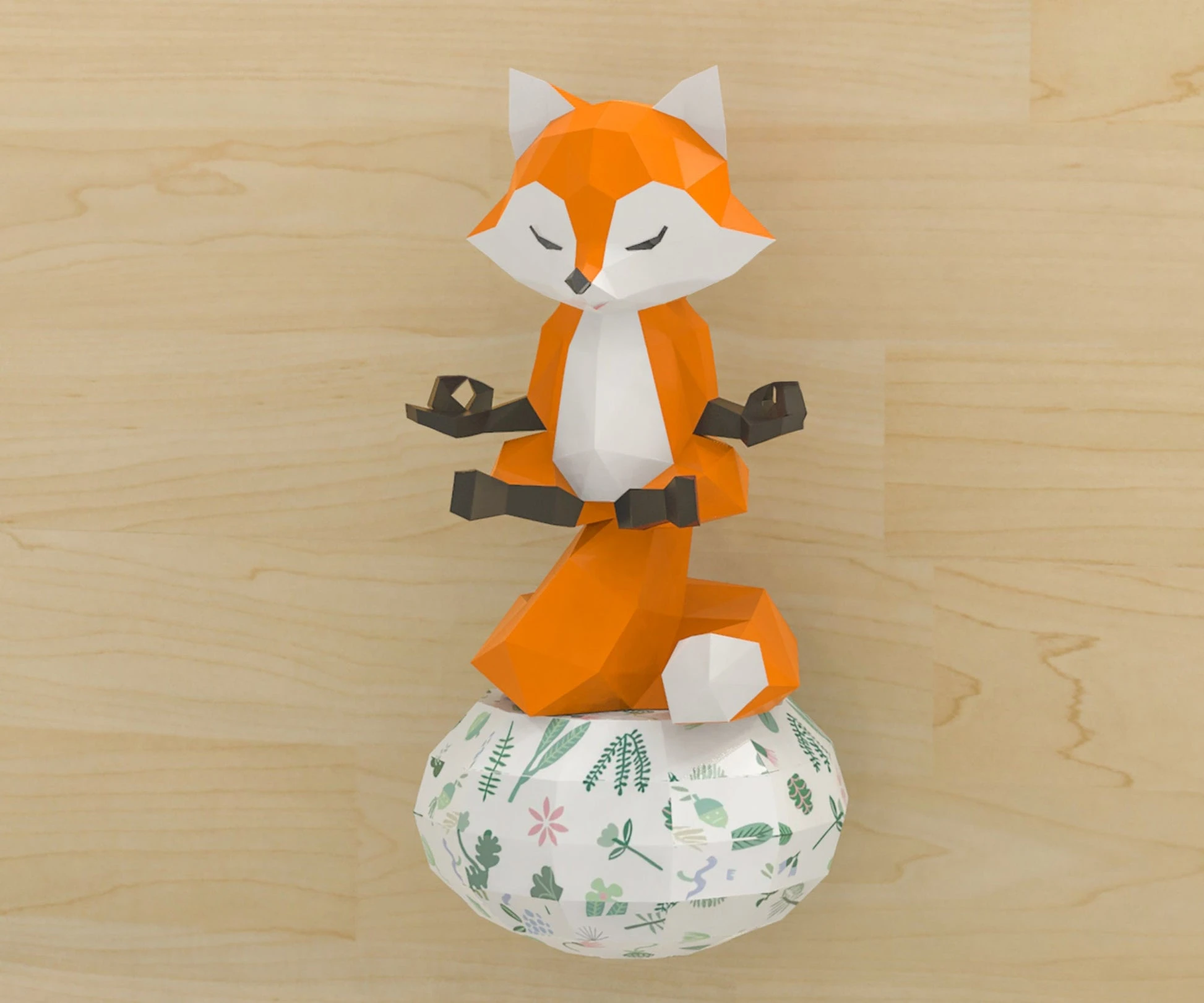 Meditation Fox Papercraft, Lowpoly, Lowpoly Papercraft