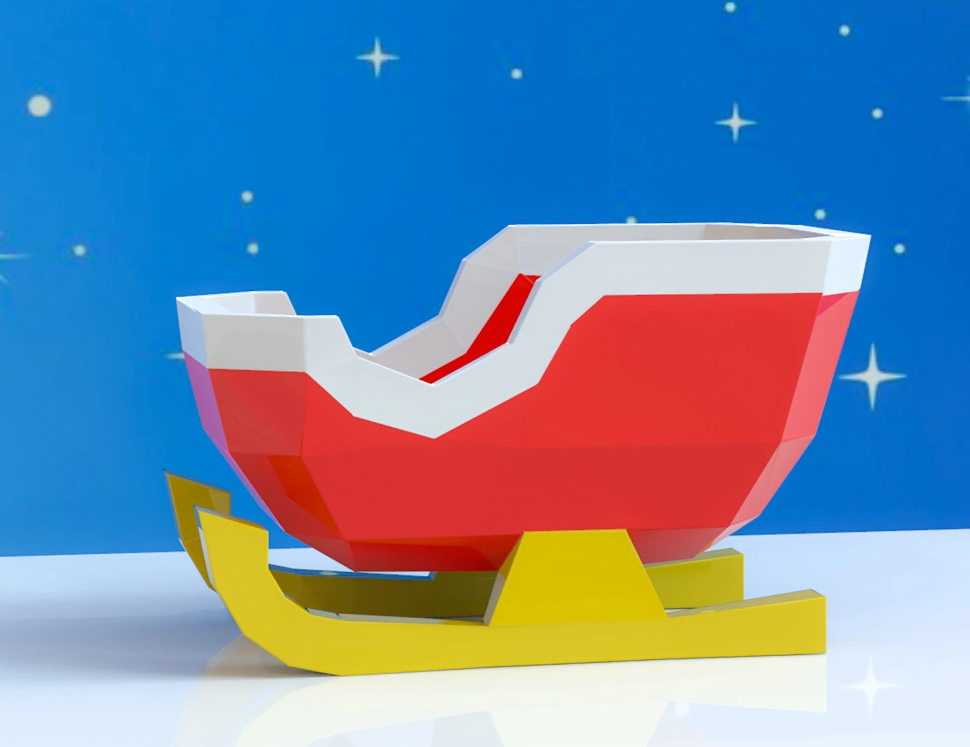 Santa Sleigh Papercraft, Lowpoly, Lowpoly Papercraft