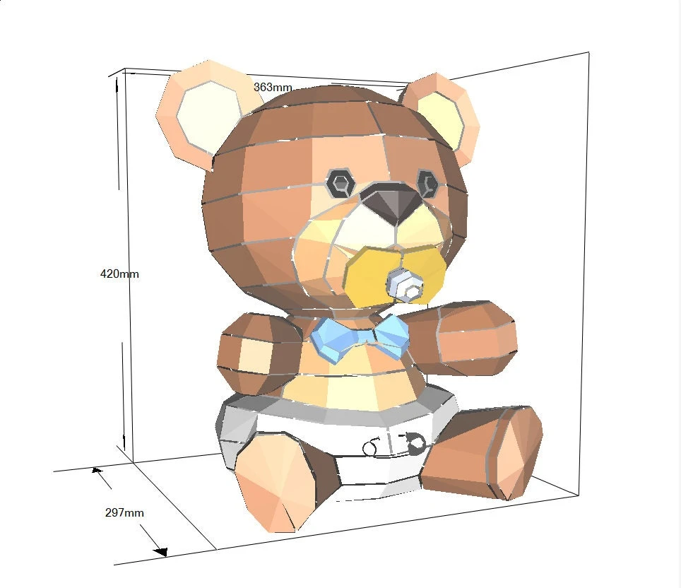 BABY TEDDY, bear, PAPERCRAFT, Template, DIY, Paper, Low Poly, Animal, 3D Model, PDF Low Poply, Teddy Bear, Baby, Kids Toy