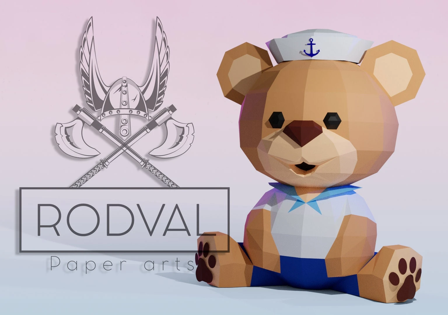 SAILOR TEDDY, bear, Papercraft, Template, DIY, Paper, Low Poly, Festival, 3D Model, Pdf Low Poply, Kids Toy