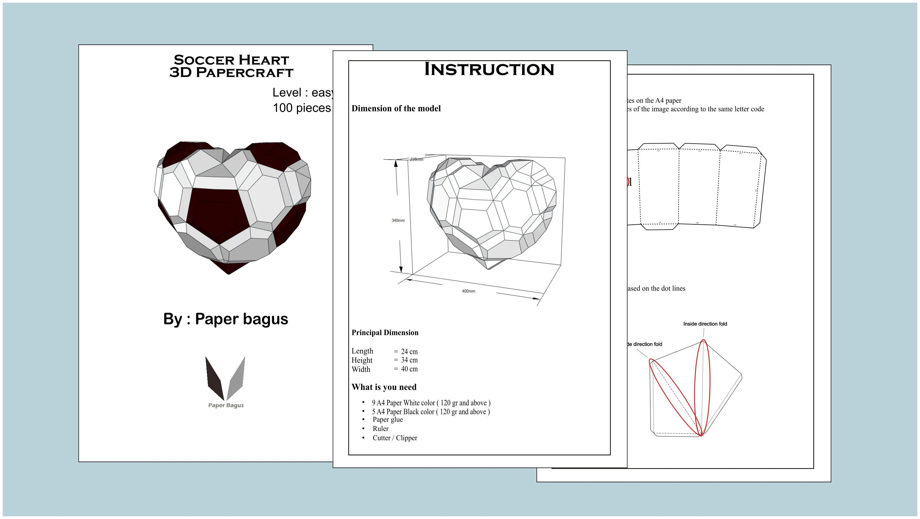 Soccer Ball heart 3D papercraft | DIY paper sculpture | Paper model pattern | Do it yourself | Low poly | heart | origami | Ball | love