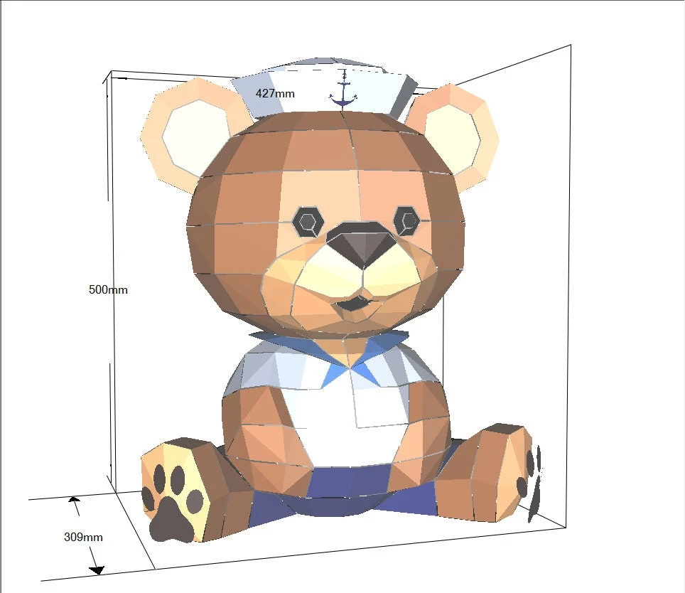 SAILOR TEDDY, bear, Papercraft, Template, DIY, Paper, Low Poly, Festival, 3D Model, Pdf Low Poply, Kids Toy