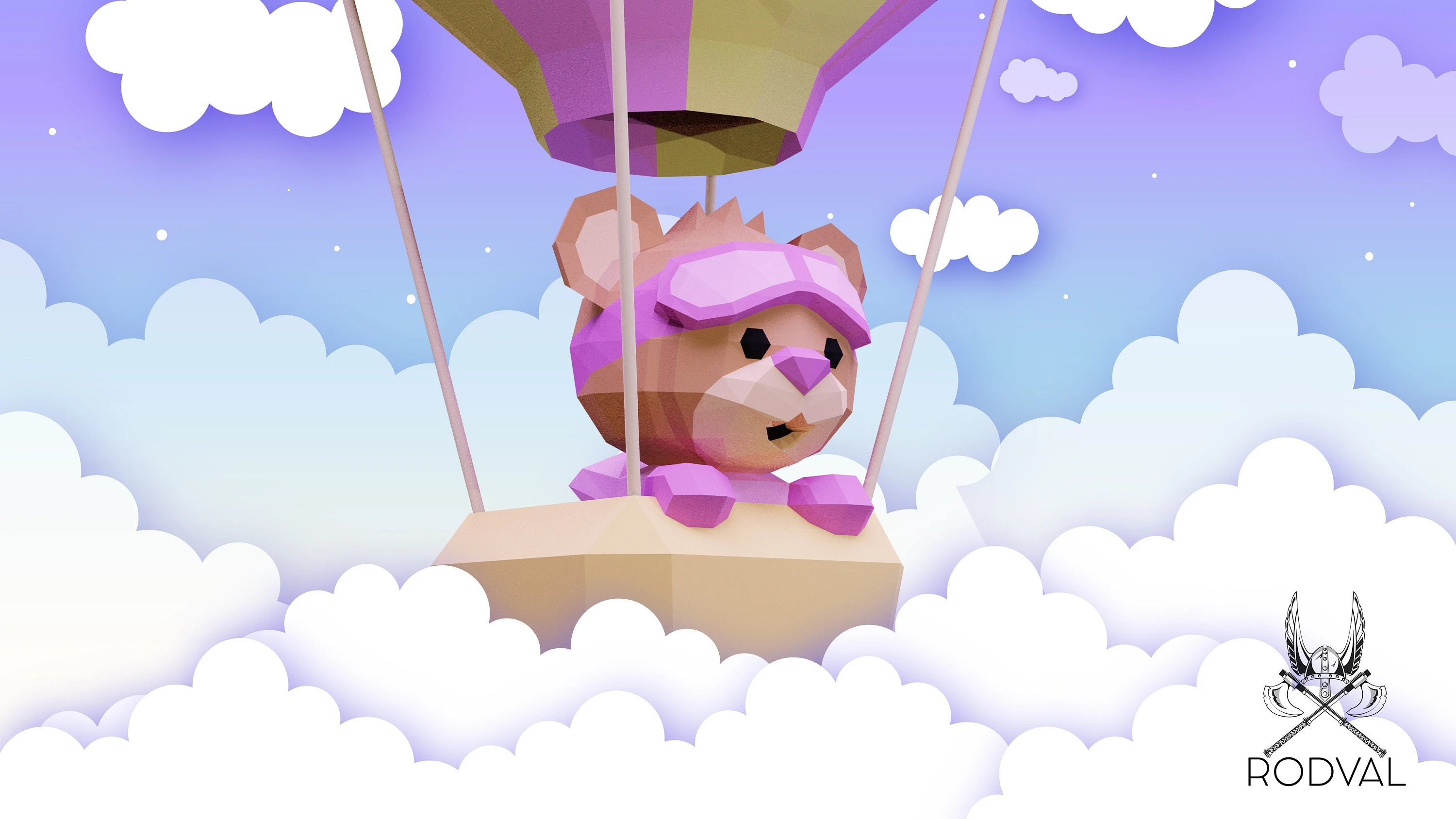 BALLOON PILOT TEDDY, bear, Papercraft, Template, DIY, Paper, Low Poly, Animal, 3D Model, PDF Low Poply, Teddy Bear, Pilot, Balloon, Kids Toy