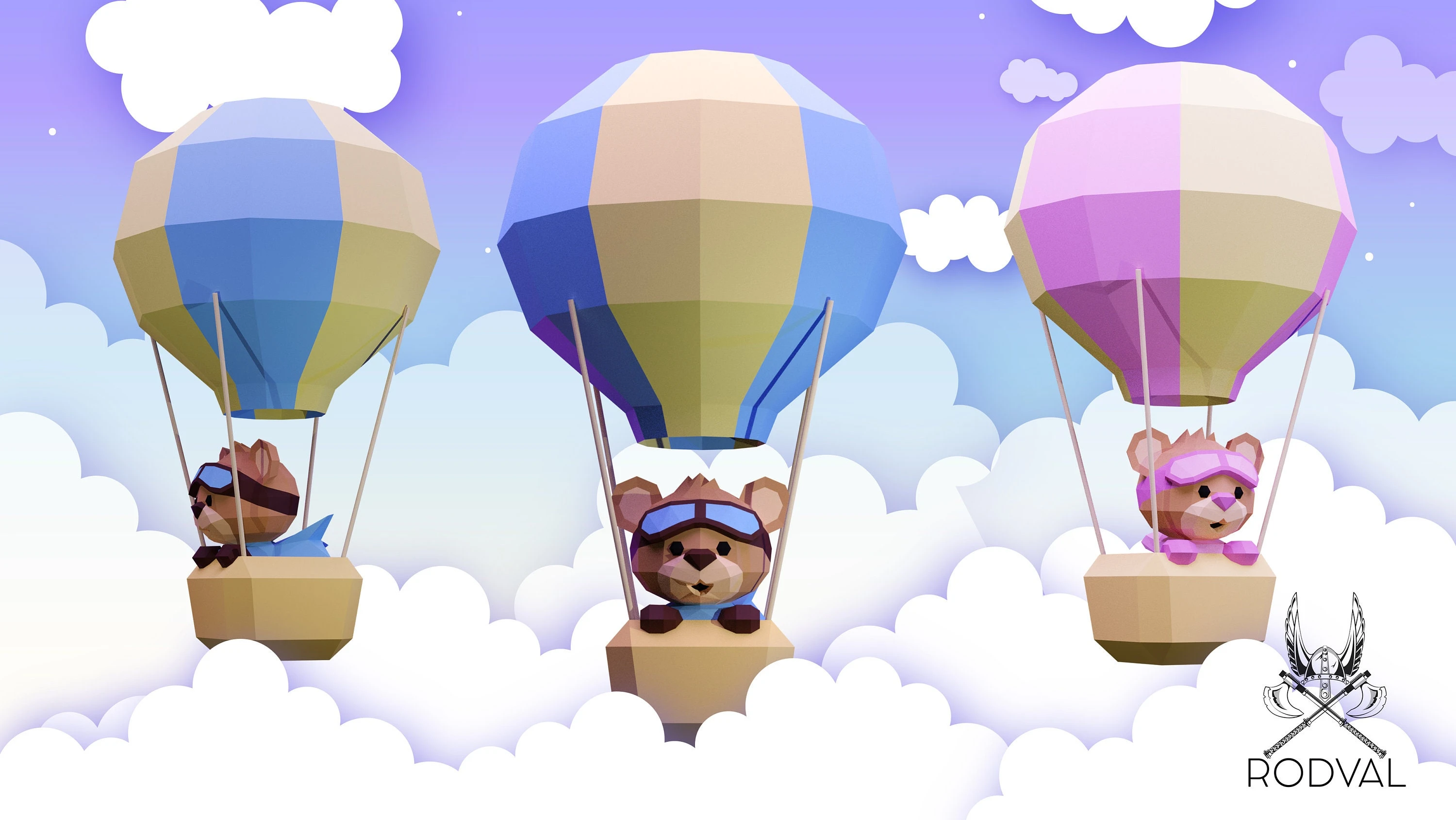 BALLOON PILOT TEDDY, bear, Papercraft, Template, DIY, Paper, Low Poly, Animal, 3D Model, PDF Low Poply, Teddy Bear, Pilot, Balloon, Kids Toy