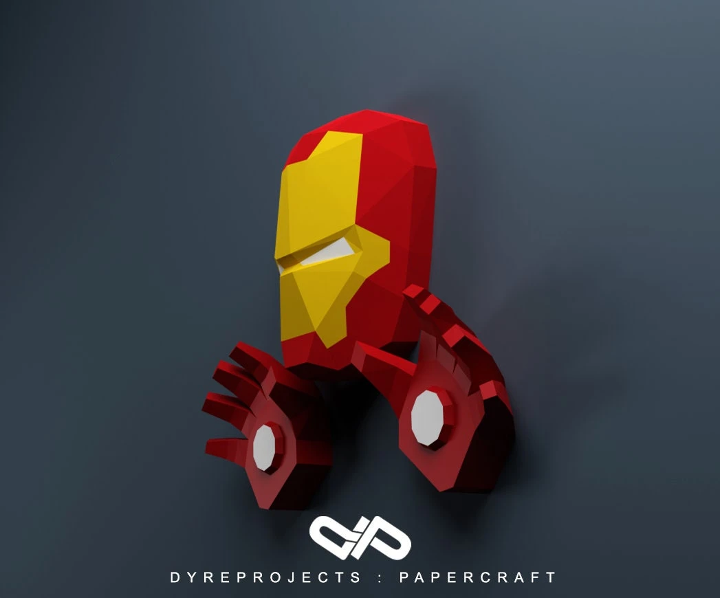 DIY lowpoly papercraft, Iron Man, Lowpoly, Low Poly, Sculpture, papercraft, DIY, Decoration, Wall, marvel, ironman, tonystark, marvel