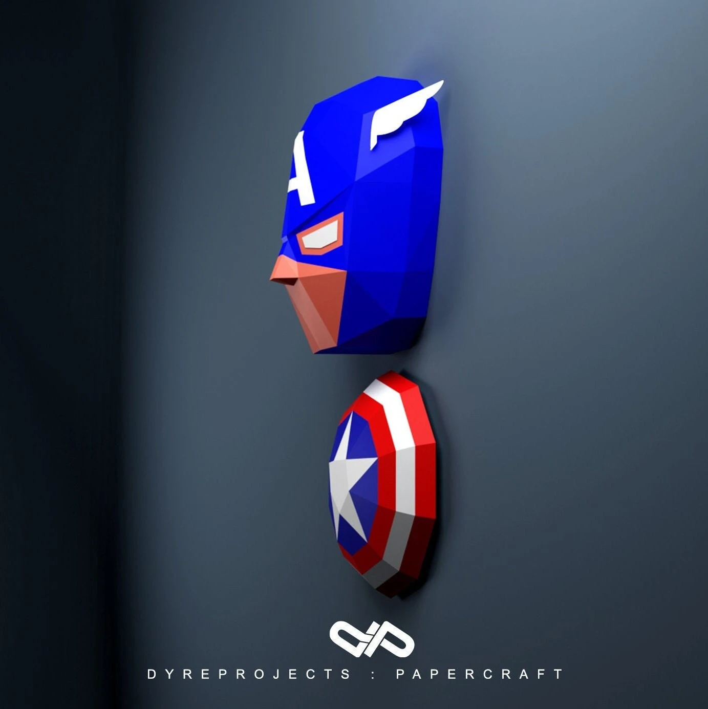 DIY lowpoly Papercraft, Captain America, Sculpture, DIY, Decoration, Wall, Origami, Art, Craft, Template, Printable, Superheroes, Fanart