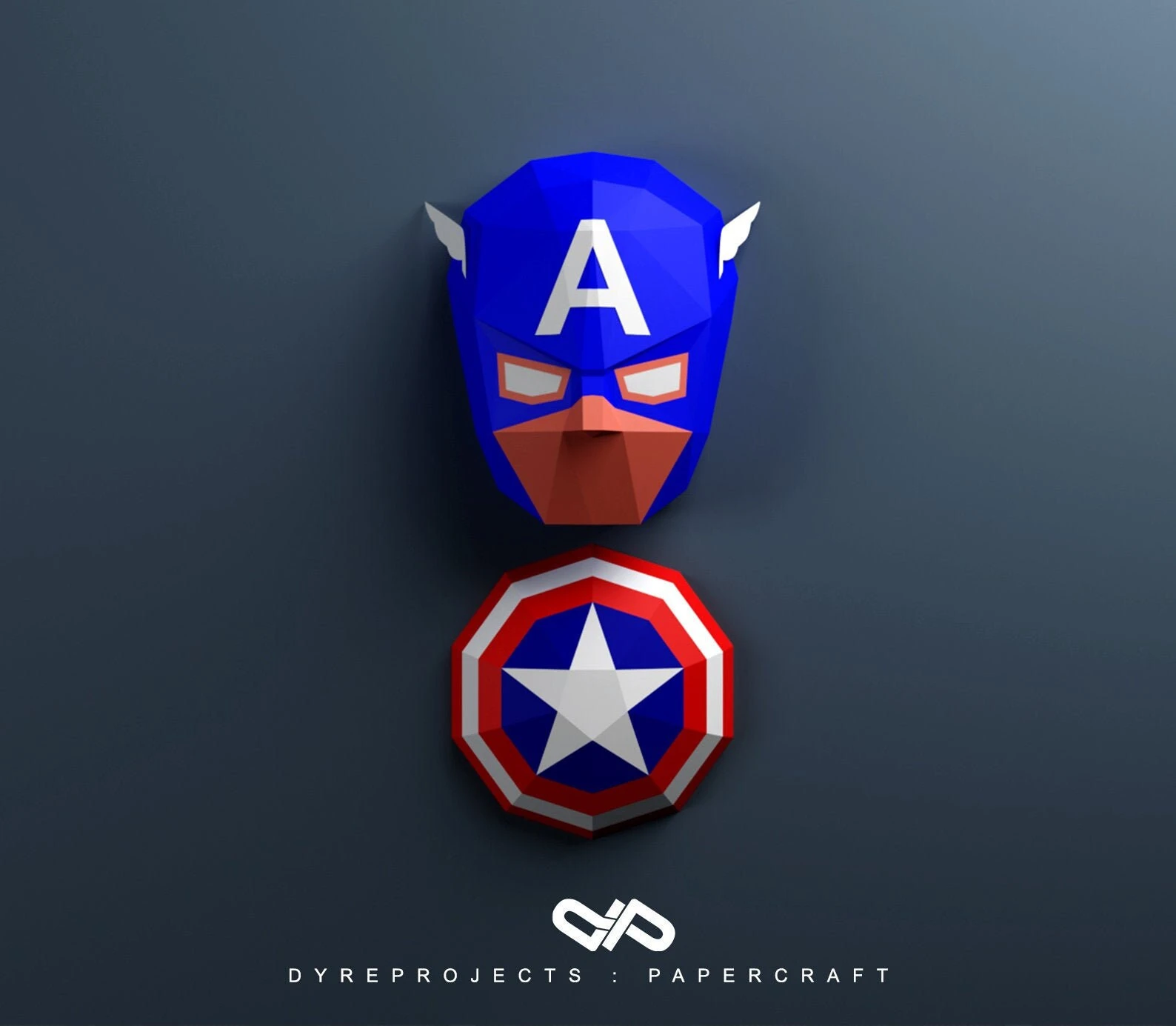 DIY lowpoly Papercraft, Captain America, Sculpture, DIY, Decoration, Wall, Origami, Art, Craft, Template, Printable, Superheroes, Fanart