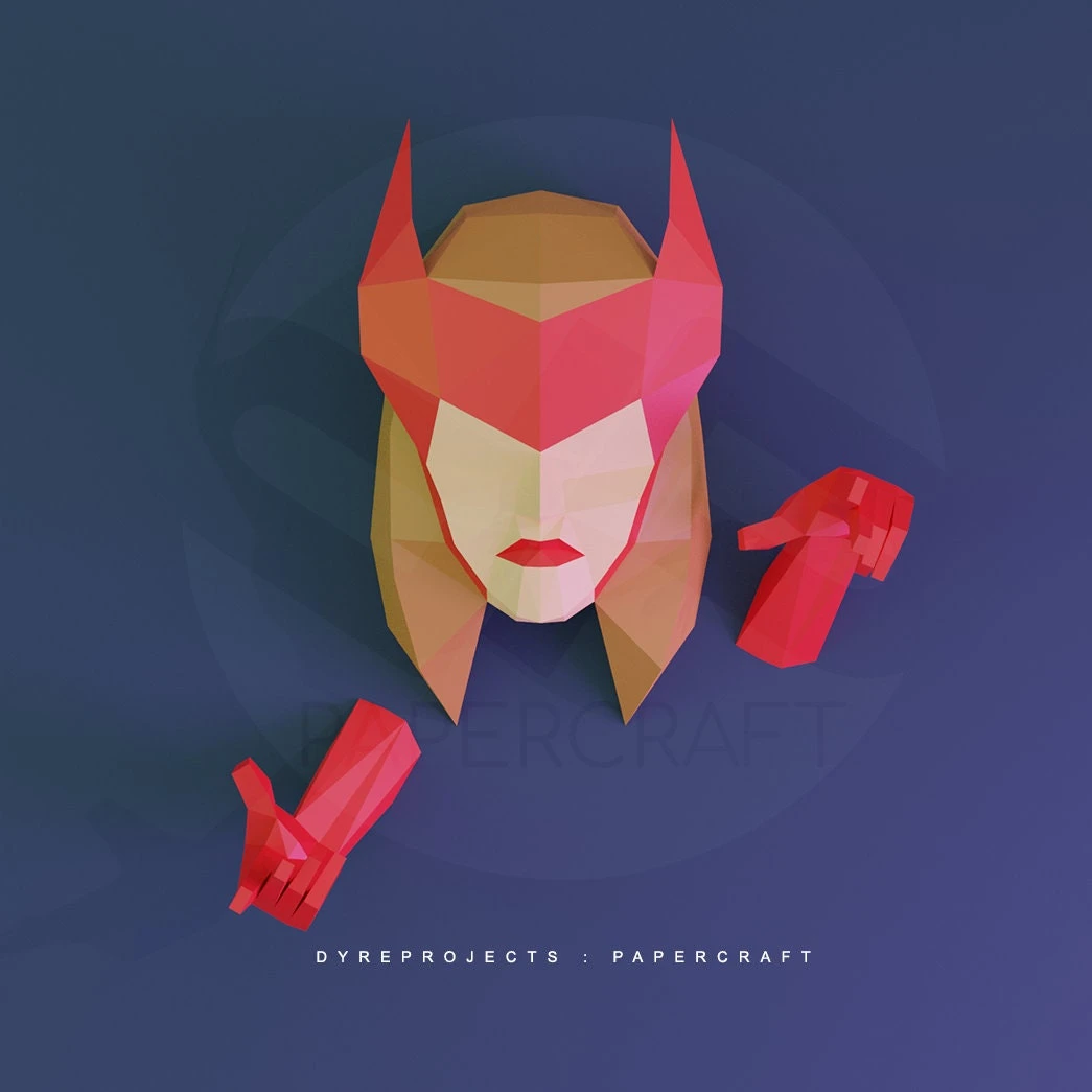 DIY lowpoly Papercraft, Scarlet Witch, Wanda Maximoff, Sculpture, DIY, Decoration, Wall, Origami, Art, Craft, Template, Printable, Superheroes, Fanart