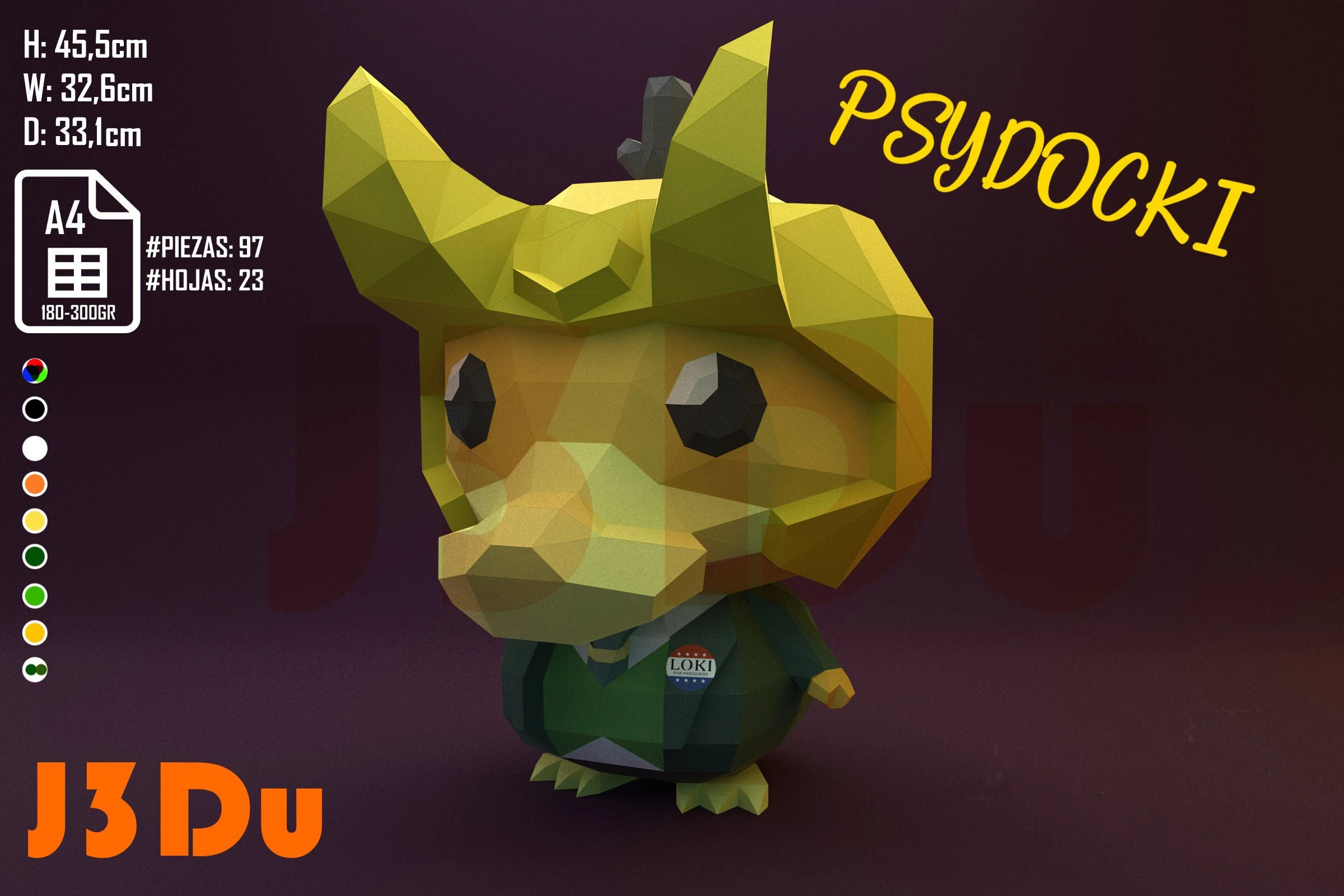 Pokemon Psyduck Cosplay Loki (PsyduckLoki) Papercraft PDF, Template For office, Room, Decor, DIY gift for friends, family, Low poly Paper, Paper Craft 3D kit by J3Du