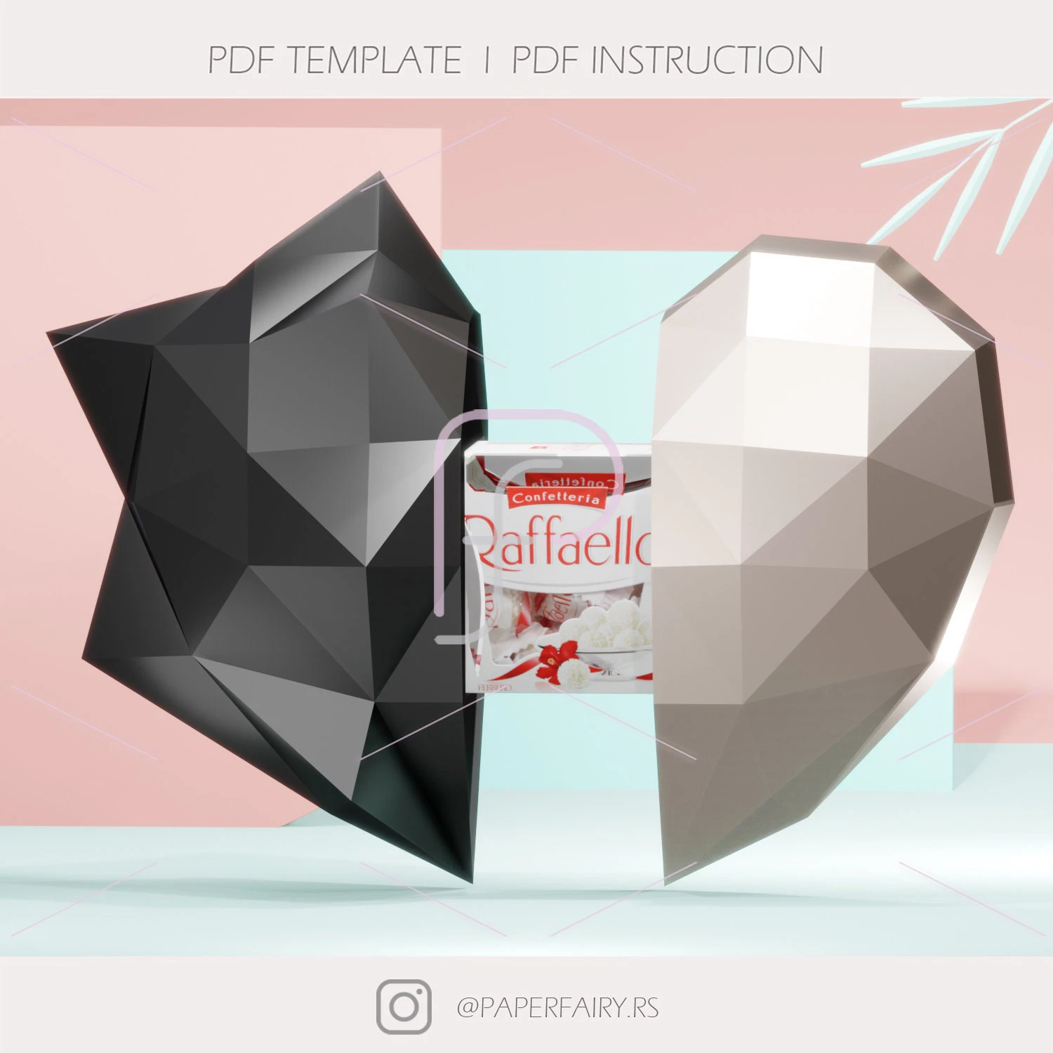 3D Papercraft Heart template | Low Poly Heart box gift for Raffaello