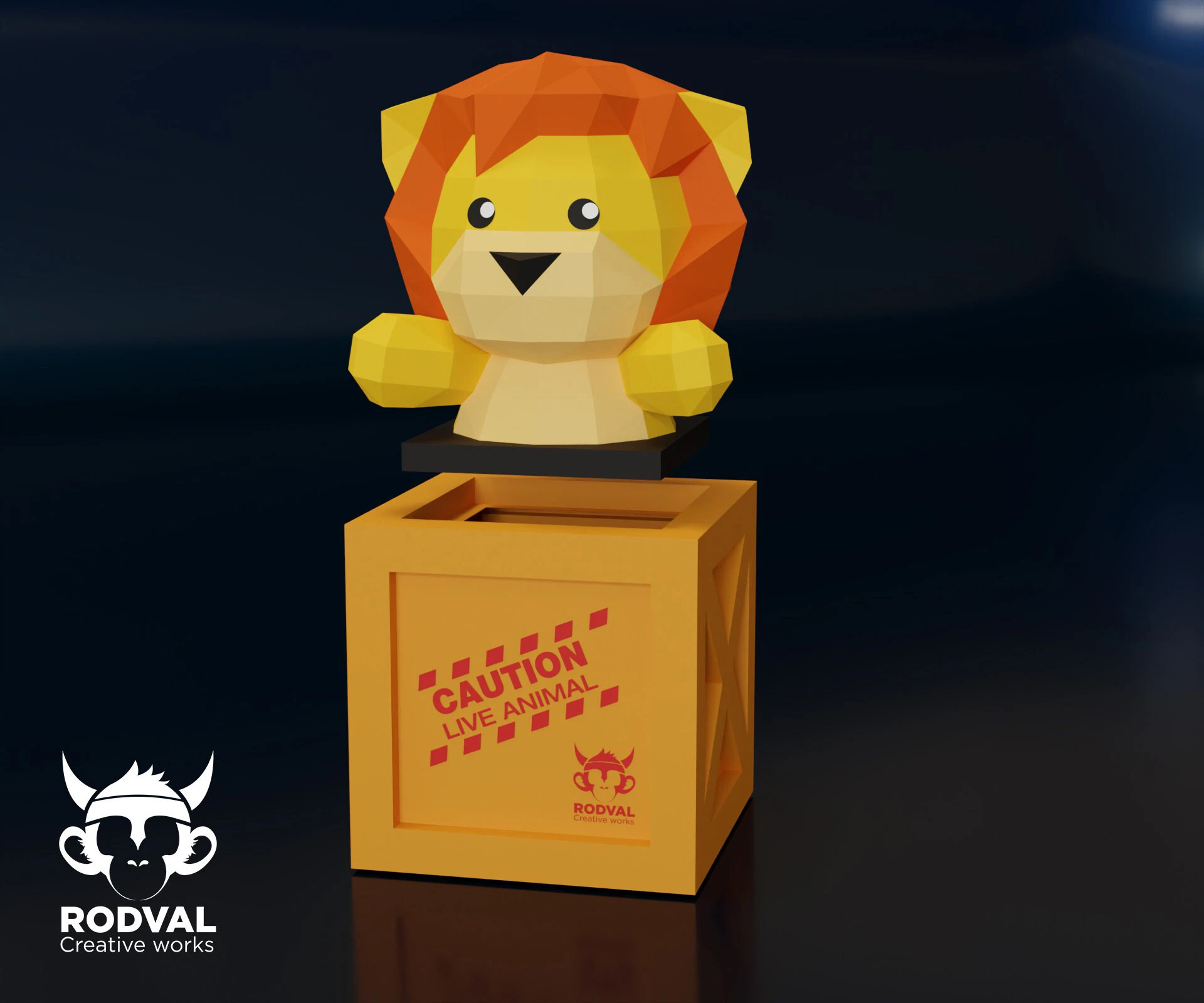 LION BOX, animal, Papercraft, Template, DIY, Paper, Low Poly, Cute, Kawaii, 3D Model, Pdf Low Poply, Kids Toy