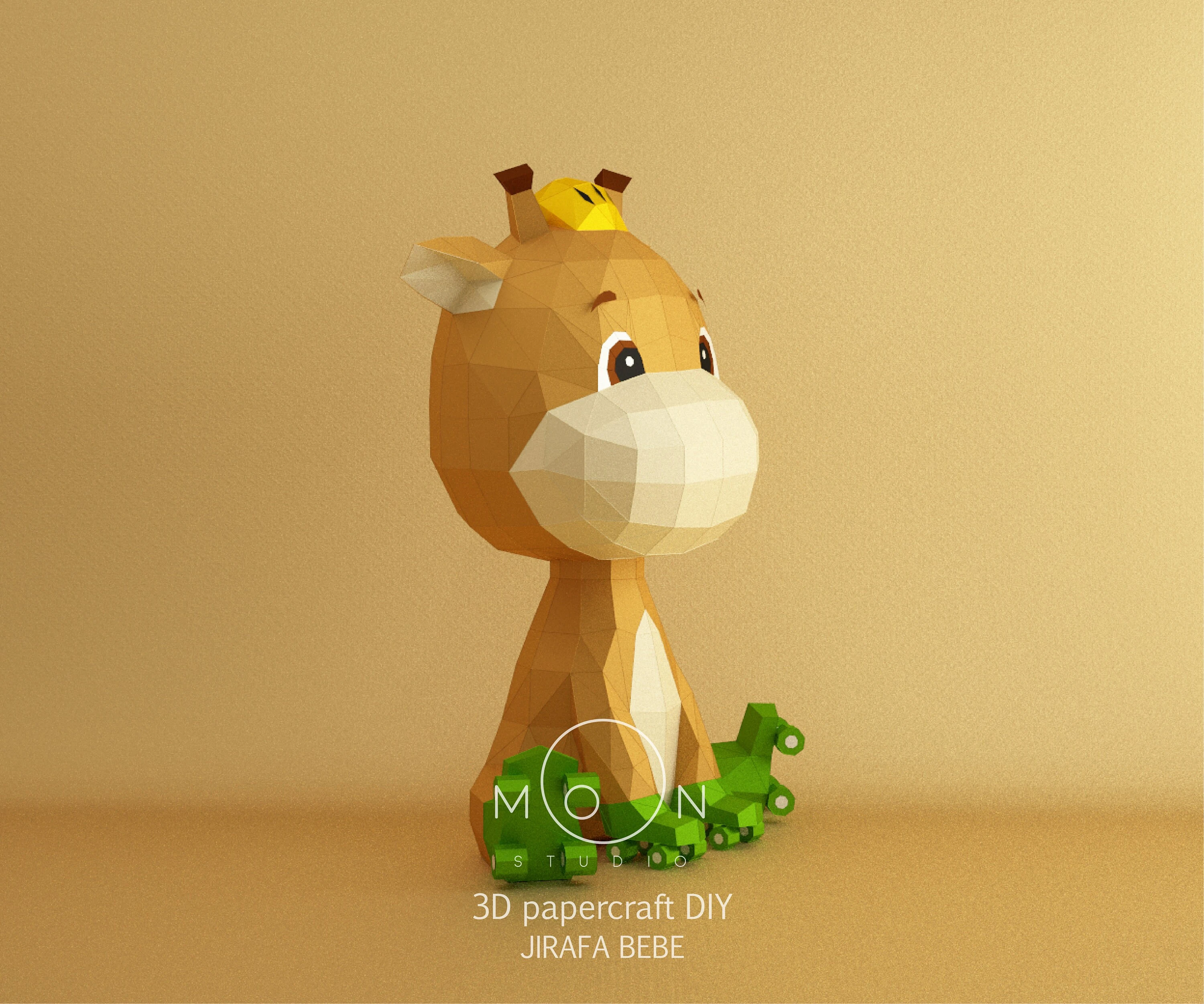 Baby Giraffe, Jirafa bebe, DIY, Papercraft, PDF, Low Poly, Cricut, Maker, Cameo, Paper, baby, Toy, Moon Studio, Room decor