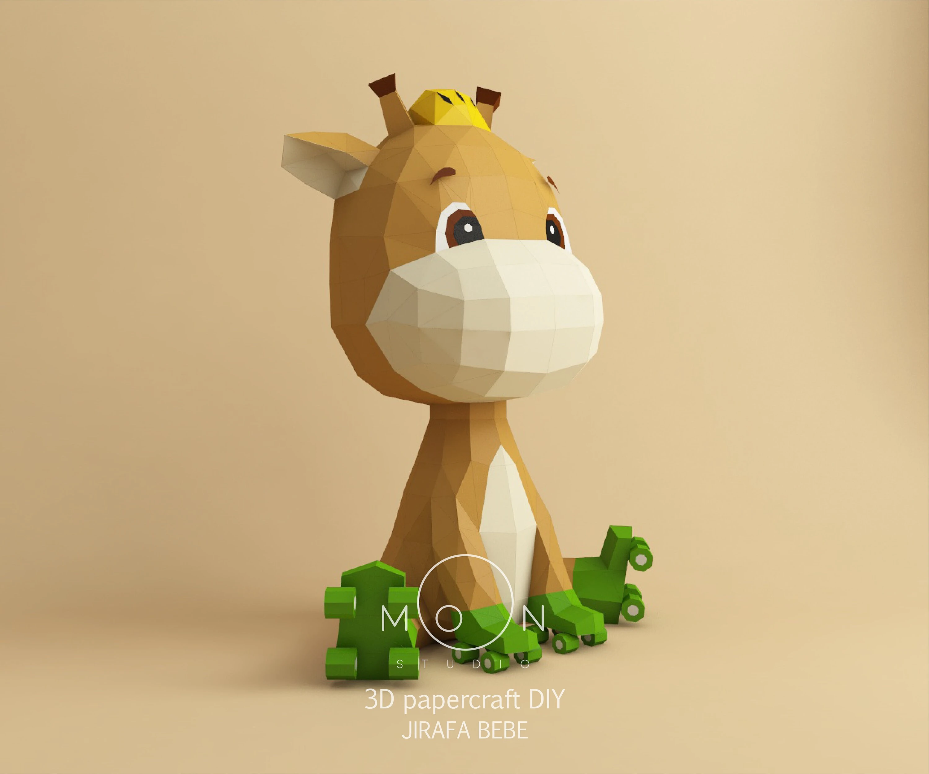 Baby Giraffe, Jirafa bebe, DIY, Papercraft, PDF, Low Poly, Cricut, Maker, Cameo, Paper, baby, Toy, Moon Studio, Room decor