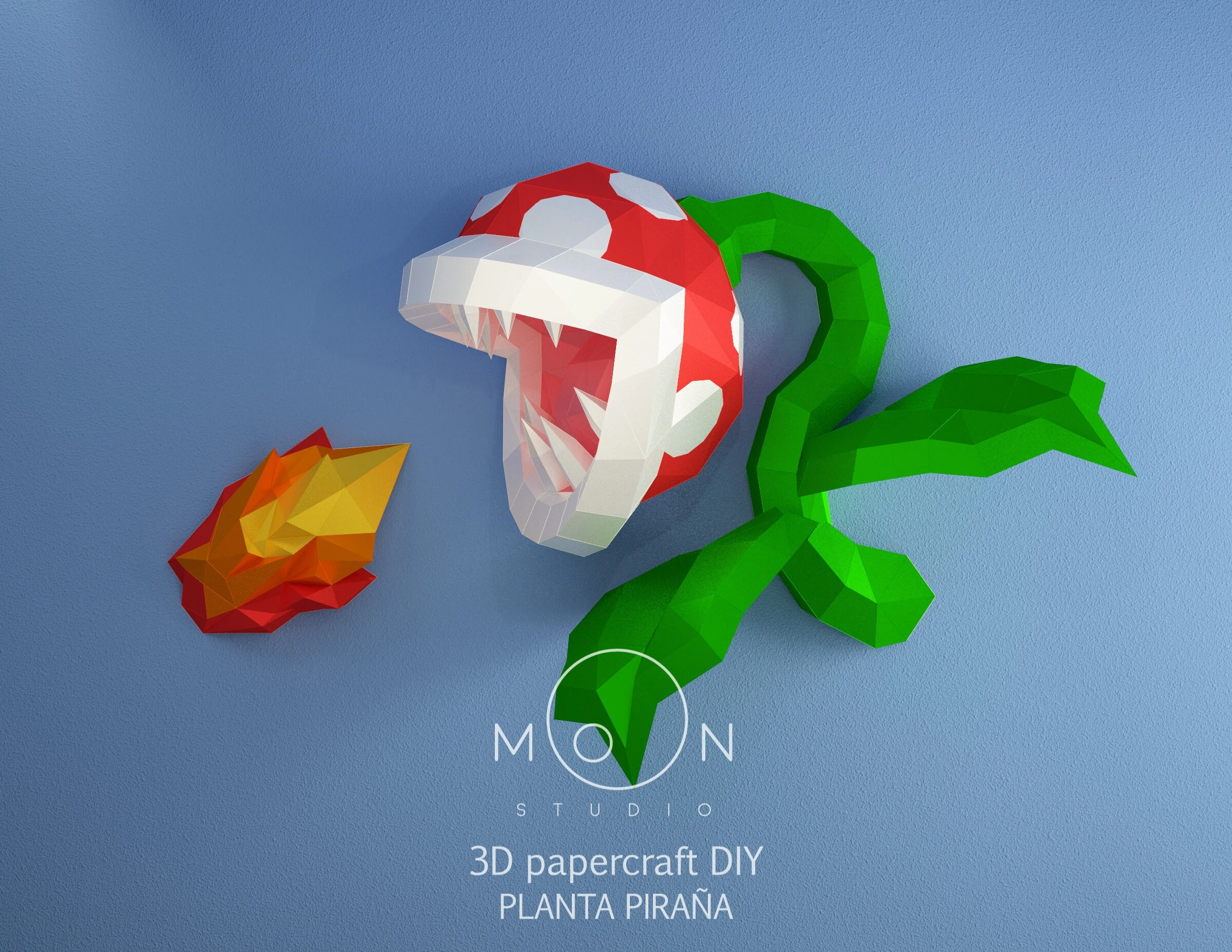 Piranha Plant, Planta Piraña, DIY, Papercraft, PDF, Low Poly, 3D model, Craft, Paper, M4r10, Retro Game, Nes, Snes, GBA, Gb, Room Decor