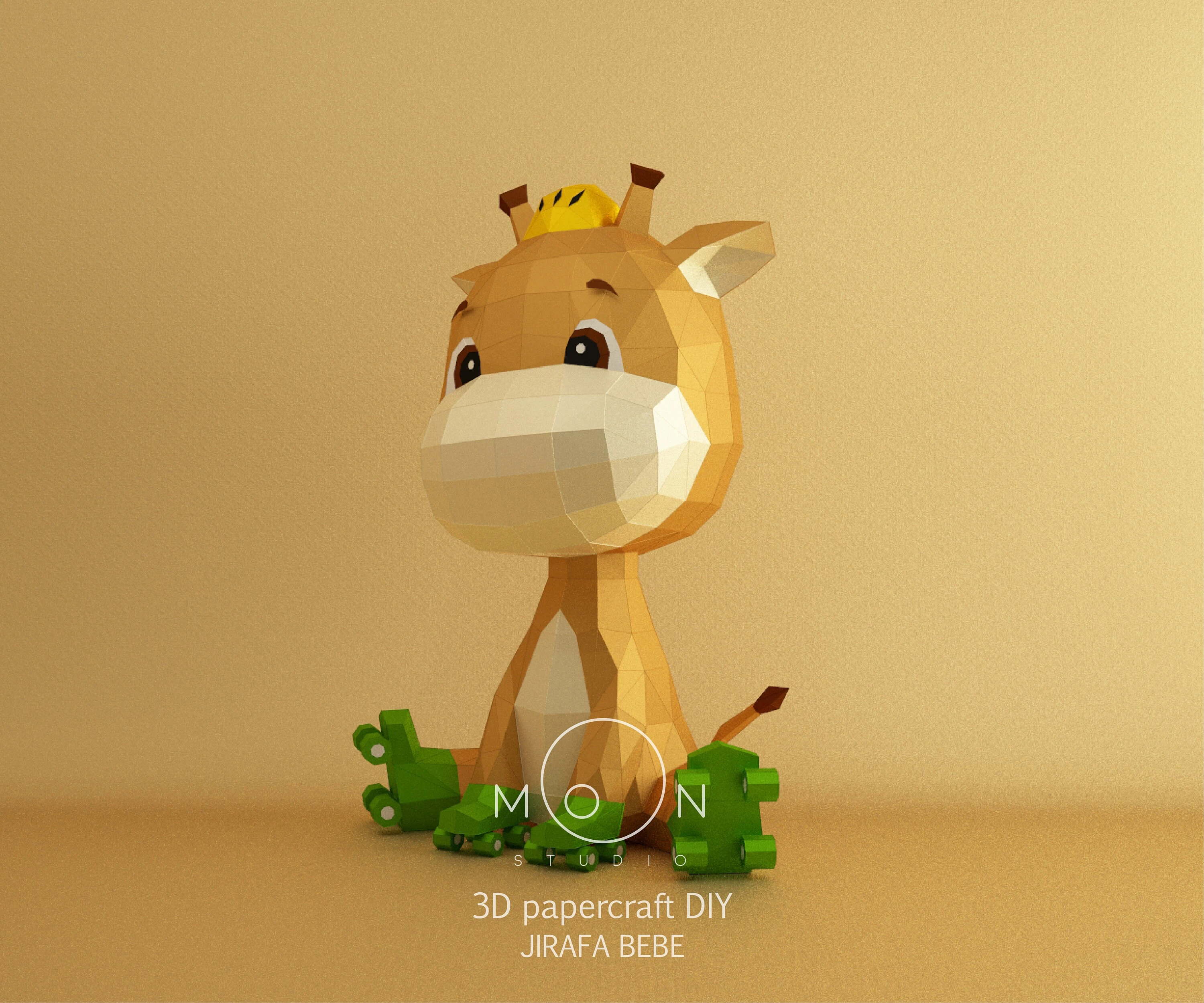 Baby Giraffe, Jirafa bebe, DIY, Papercraft, PDF, Low Poly, Cricut, Maker, Cameo, Paper, baby, Toy, Moon Studio, Room decor