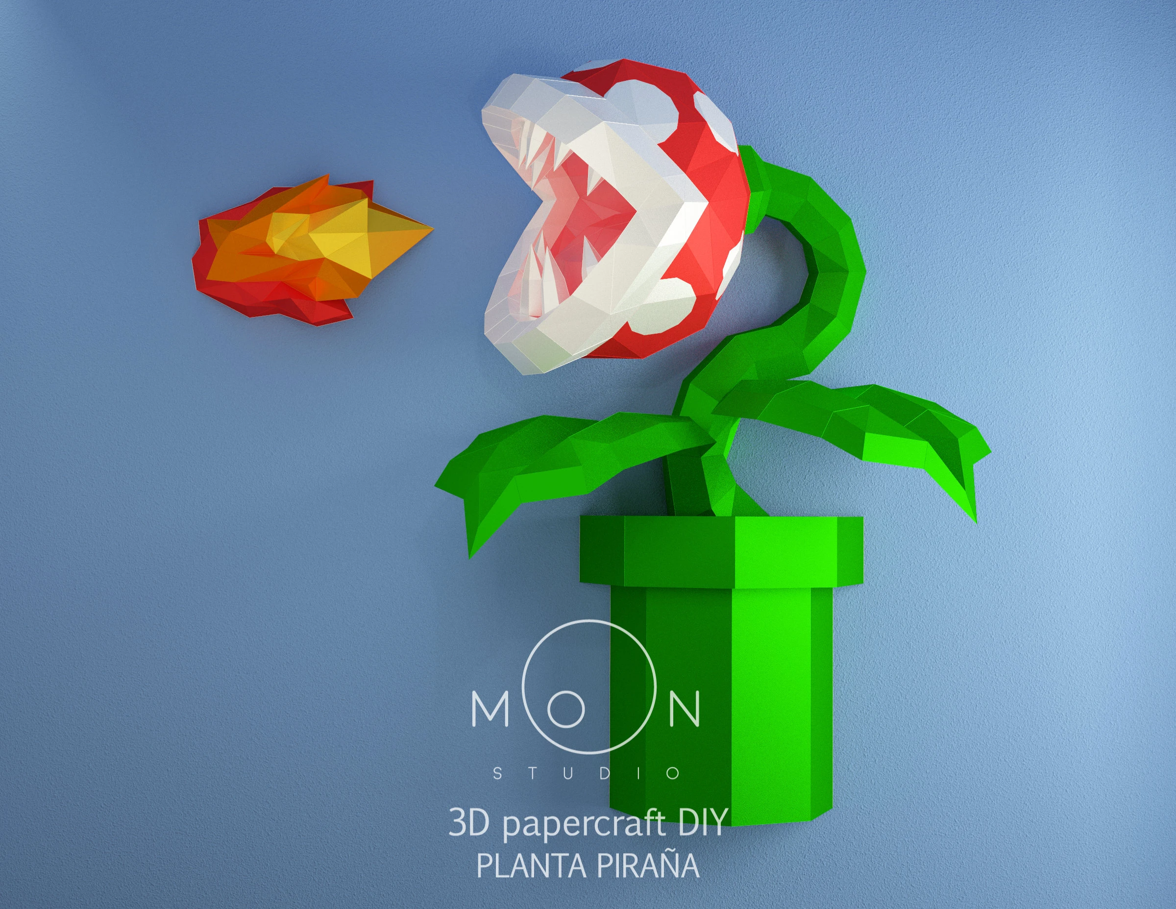 Piranha Plant, Planta Piraña, DIY, Papercraft, PDF, Low Poly, 3D model, Craft, Paper, M4r10, Retro Game, Nes, Snes, GBA, Gb, Room Decor