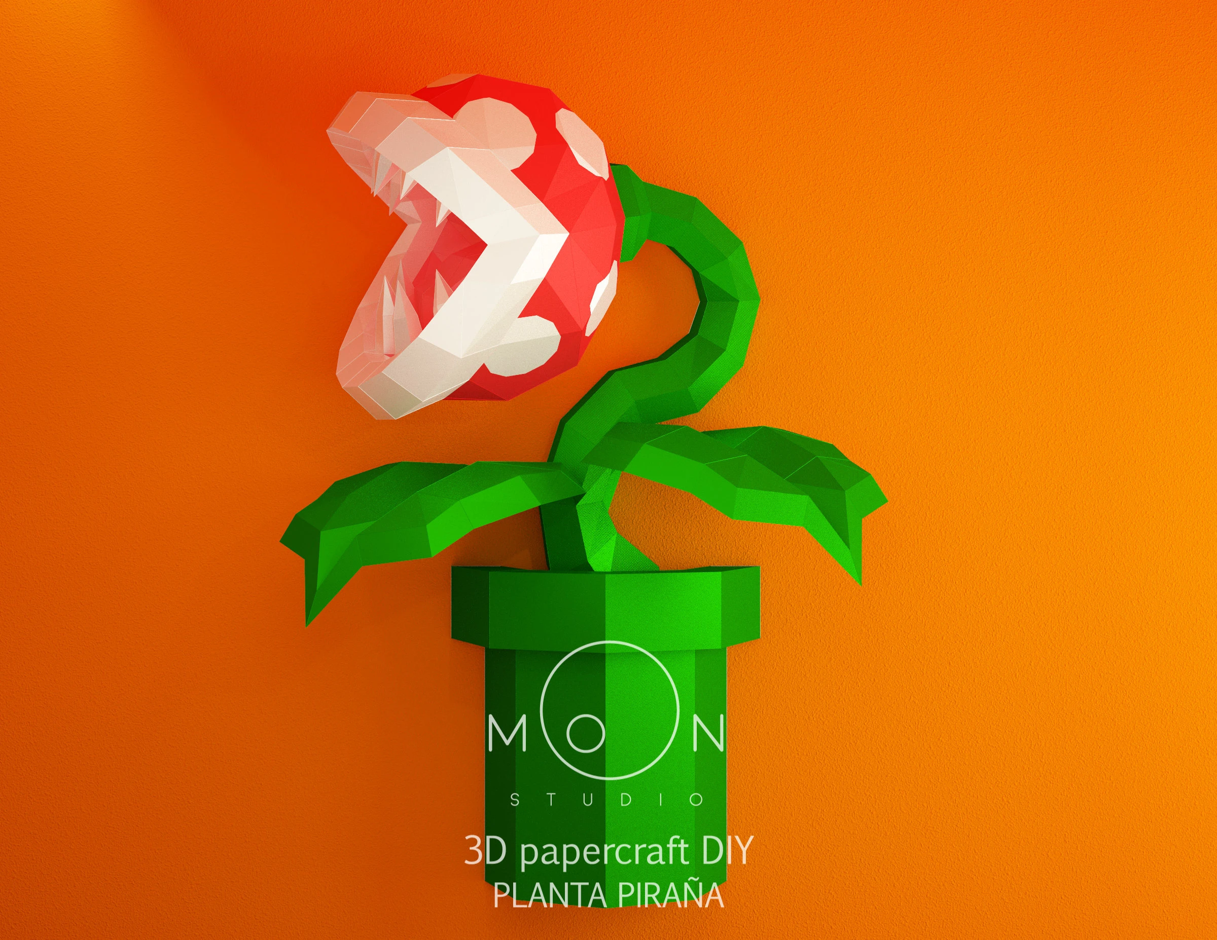 Piranha Plant, Planta Piraña, DIY, Papercraft, PDF, Low Poly, 3D model, Craft, Paper, M4r10, Retro Game, Nes, Snes, GBA, Gb, Room Decor