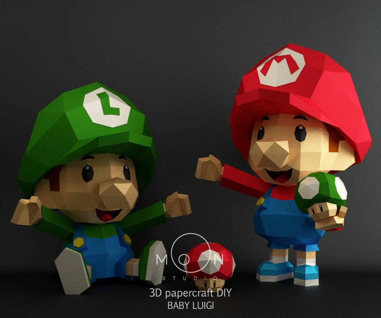 Baby Luigi, DIY, Papercraft, PDF, Low Poly, 3D model, Craft, Paper, Mario, Retro Game, Nes, Snes, GBA, Gb