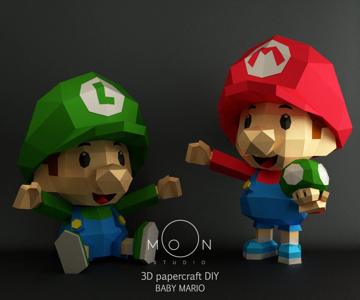 Baby Mario, DIY, Papercraft, PDF, Low Poly, 3D model, Craft, Paper, Mario, Retro Game, Nes, Snes, GBA, Gb