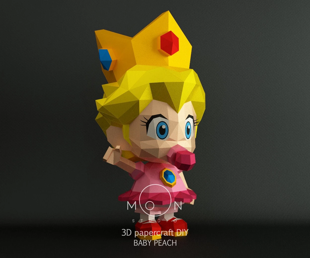 Baby Peach, DIY, Papercraft, PDF, Low Poly, 3D model, Craft, Paper, M4r10, Retro Game, Nes, Snes, GBA, Gb