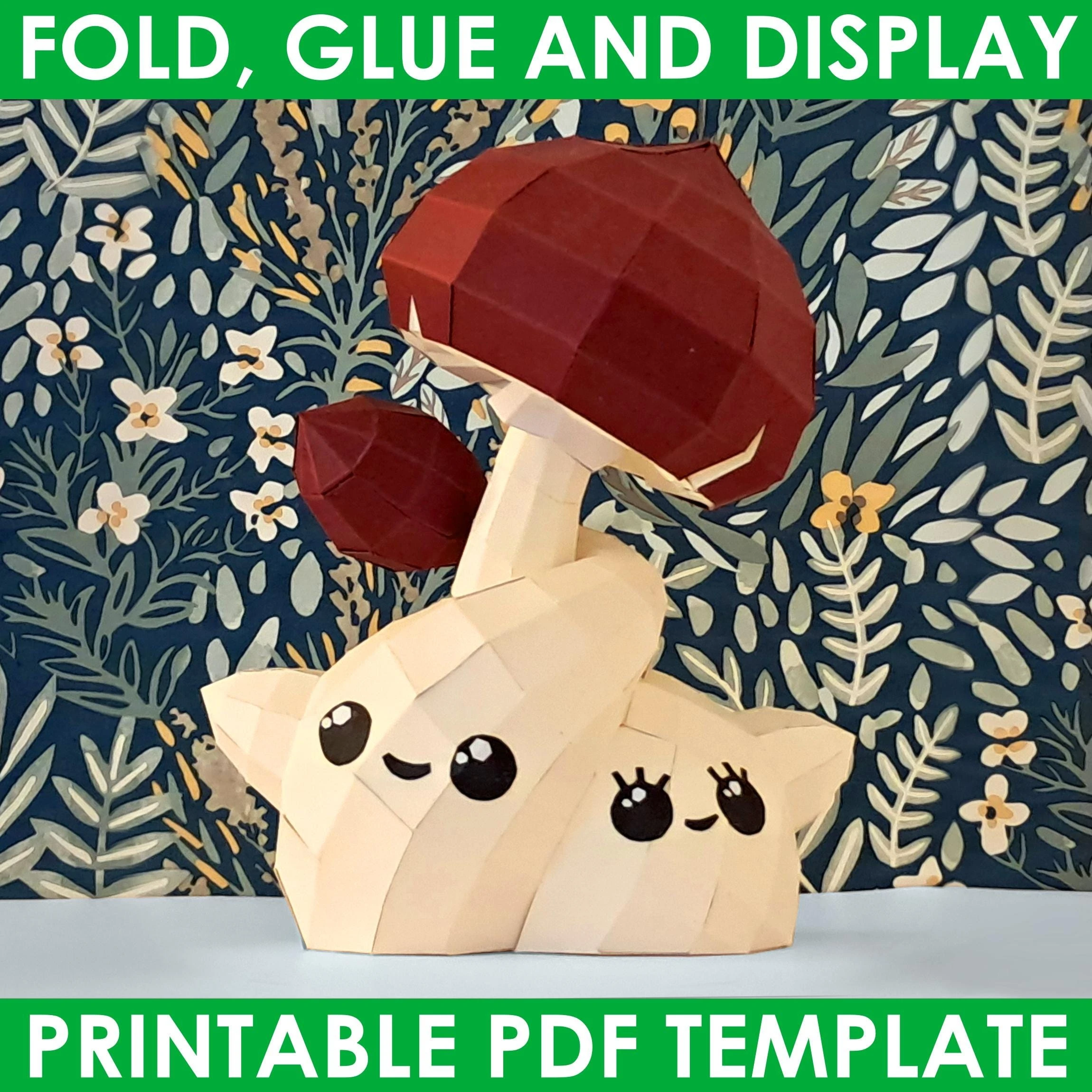 Papercraft template PDF DIY Champignons jumeaux patron papercraft