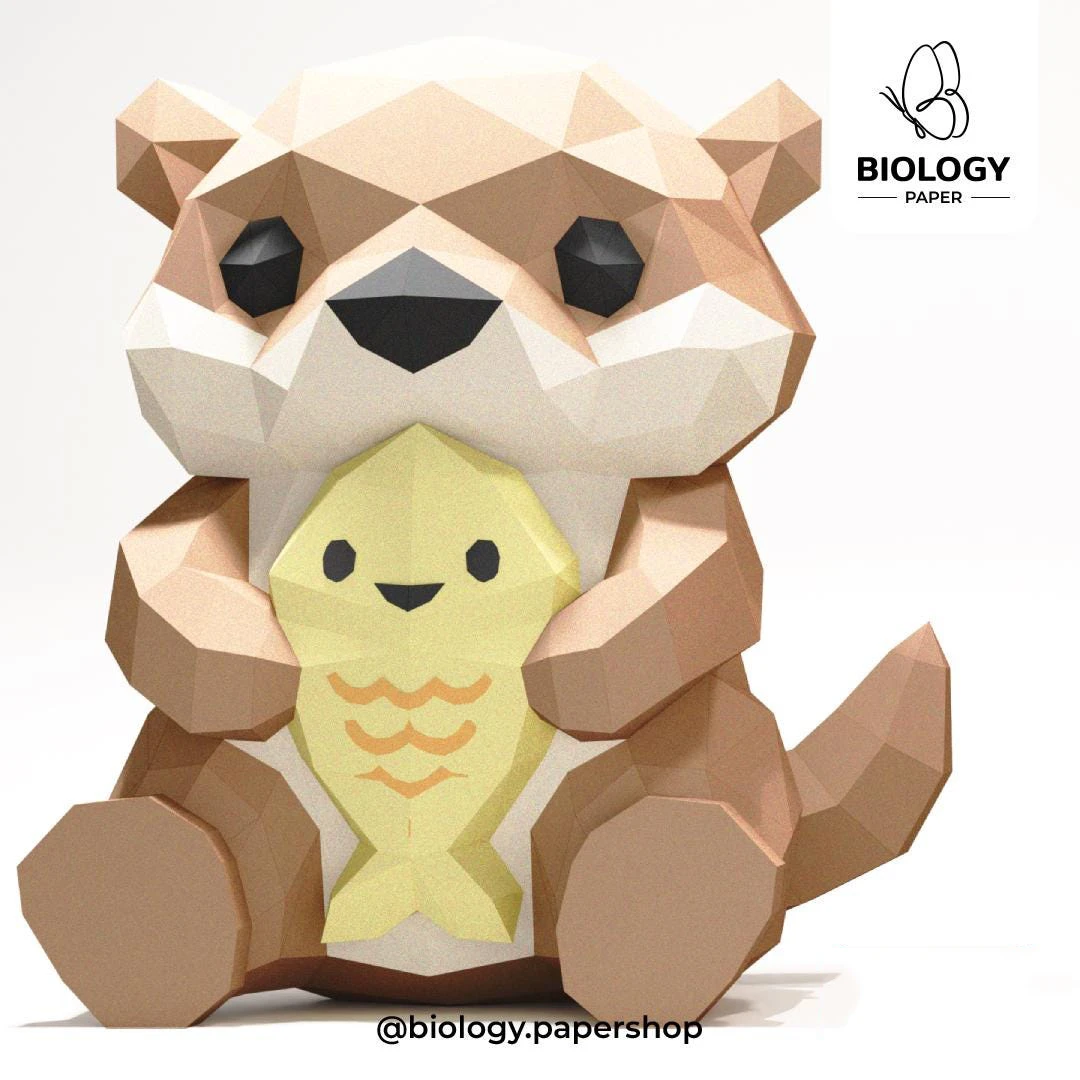 Cute Kawaii Baby Otter Low Poly Papercraft Template Pepakura PDF DIY
