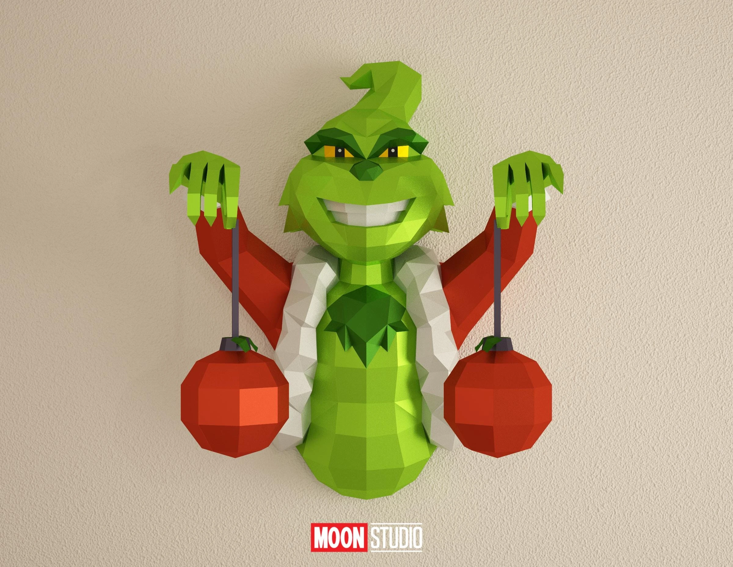Grinch 2, DIY, Papercraft, PDF, Low Poly, 3D model, Craft, Cricut ...