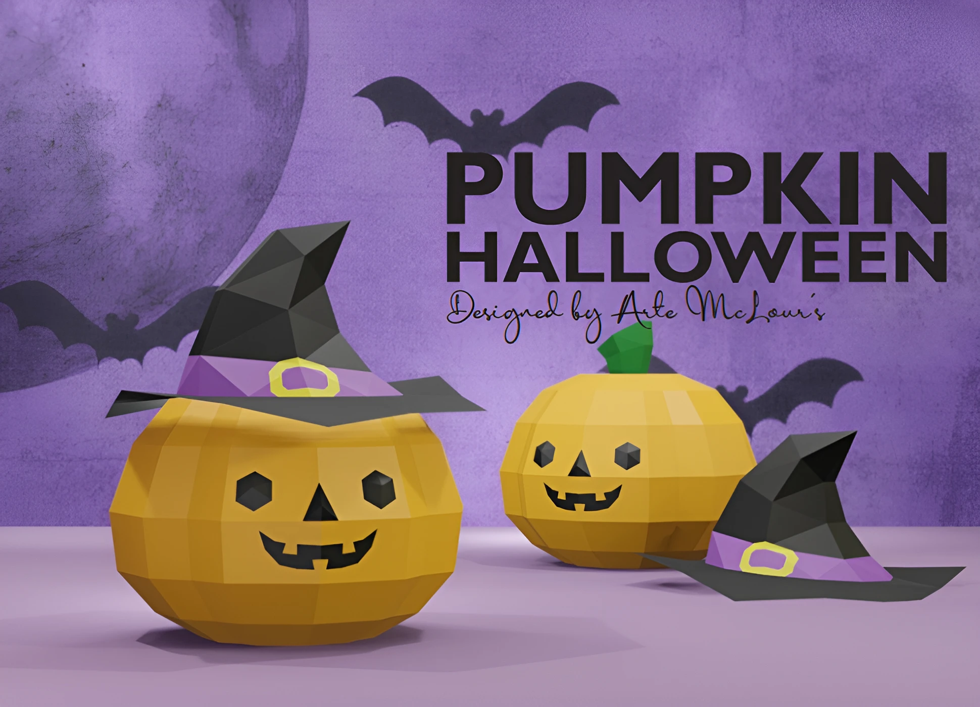 Pumpkin in a Witch Hat Halloween/ Template PDF/ Low Poly/ Papercraft Halloween/ 3D Pumpkin/ Craft/ Home decor