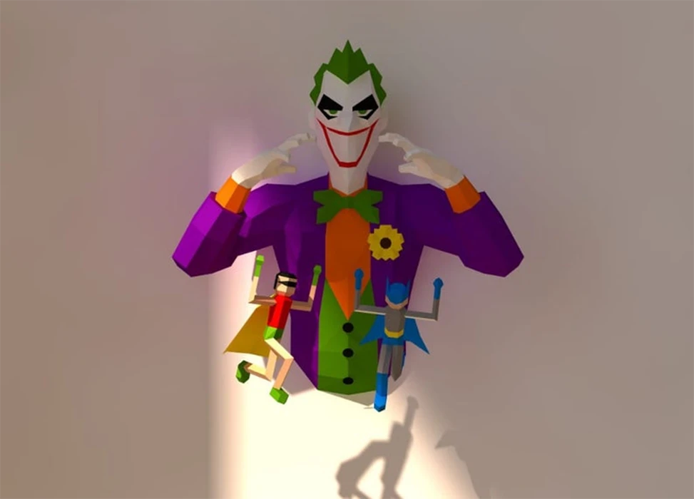 Joker Puppet Papercraft, PDF Template, DIY 3d Model, FanArt, Paper Sculpture, Low Poly, Pepakura Craft, Manualidad