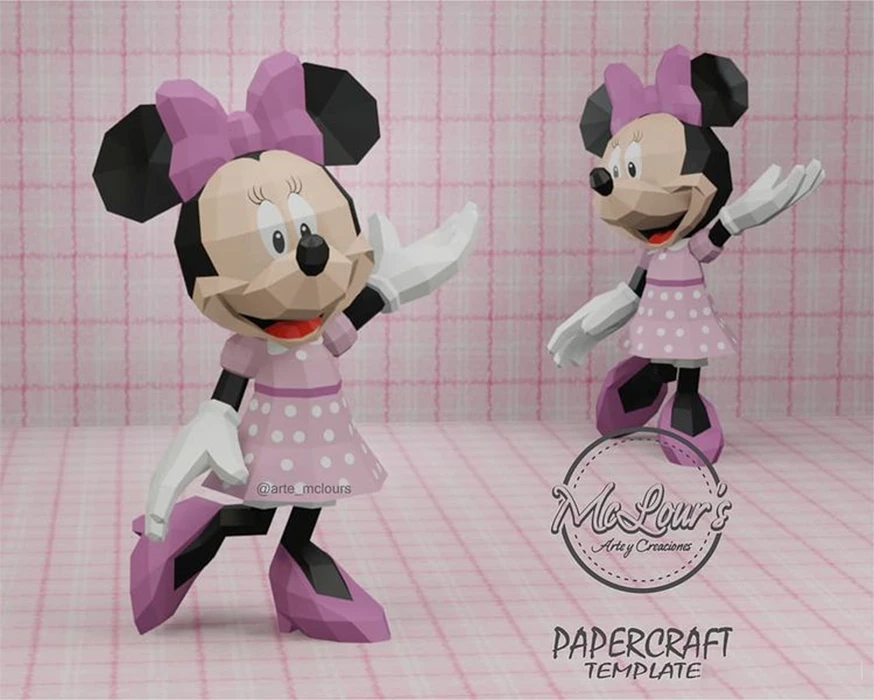 Minnie Mouse/ DiY Craft/ Template PDF/ Low Poly/ Papercraft/ 3D Doll/ Origami/ Home decor