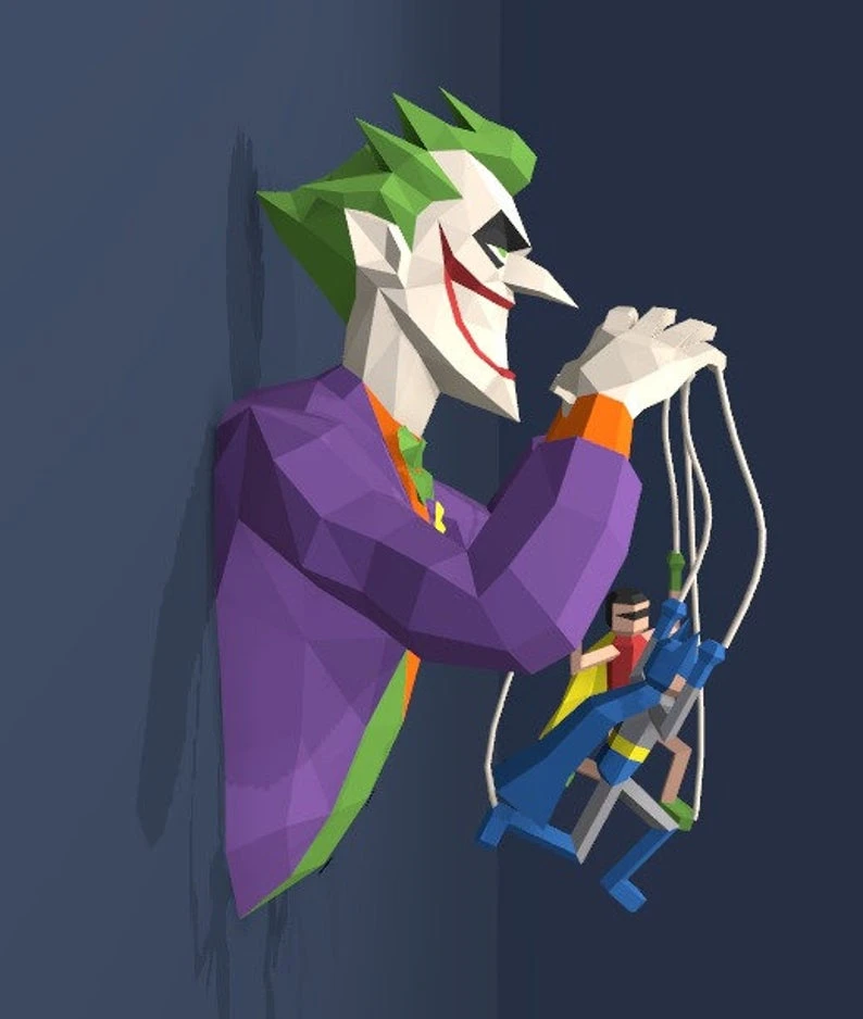 Joker Puppet Papercraft, PDF Template, DIY 3d Model, FanArt, Paper Sculpture, Low Poly, Pepakura Craft, Manualidad