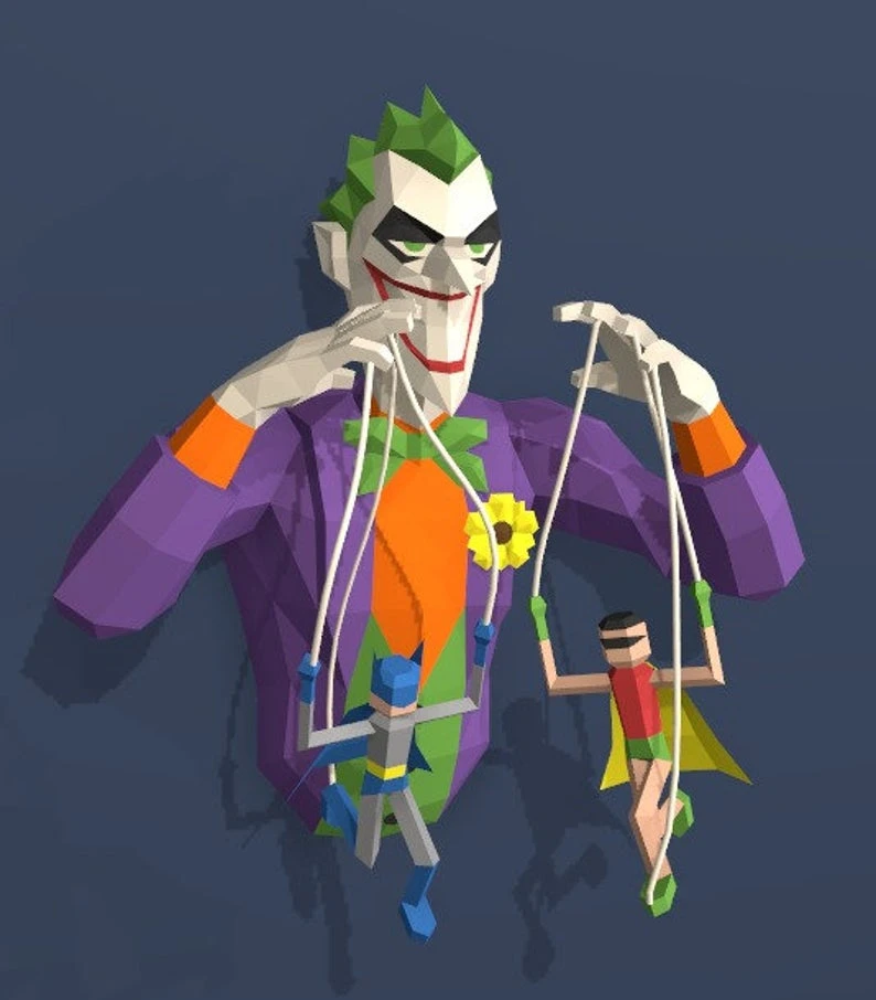 Joker Puppet Papercraft, PDF Template, DIY 3d Model, FanArt, Paper Sculpture, Low Poly, Pepakura Craft, Manualidad