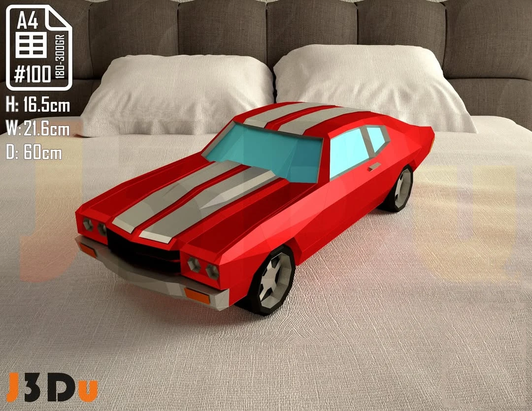 Papercraft Red Engine Red Car Chevrolet Chevelle L88 1967 Papercraft PDF Template For office ...