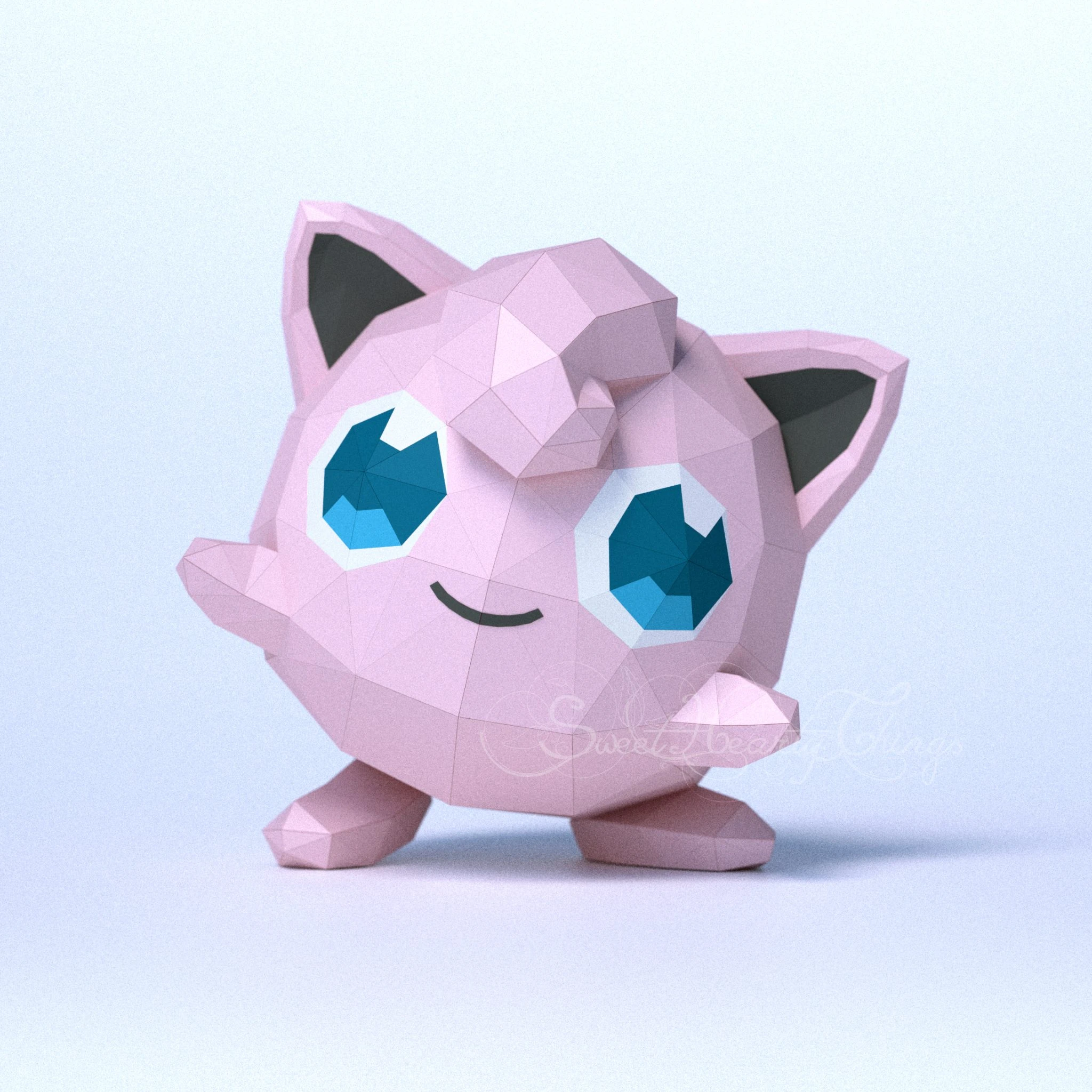 DIY 3d papercraft Pokemon Jigglypuff PDF Templates Low Poly SweetHeartyThings