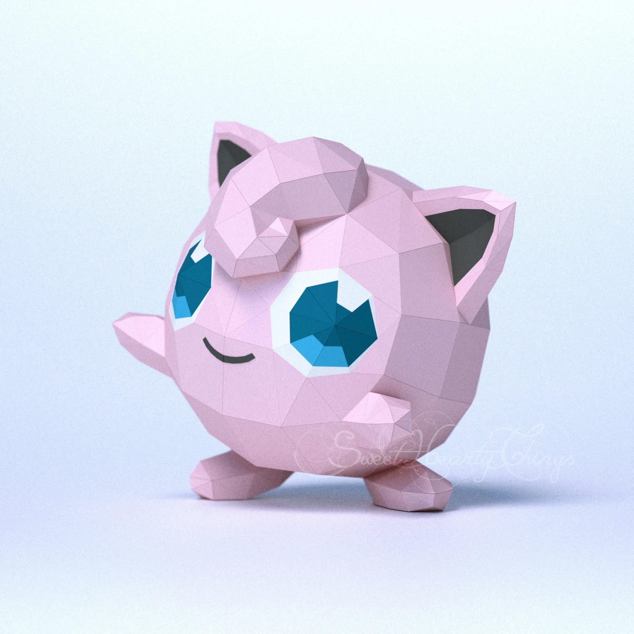 DIY 3d papercraft Pokemon Jigglypuff PDF Templates Low Poly SweetHeartyThings