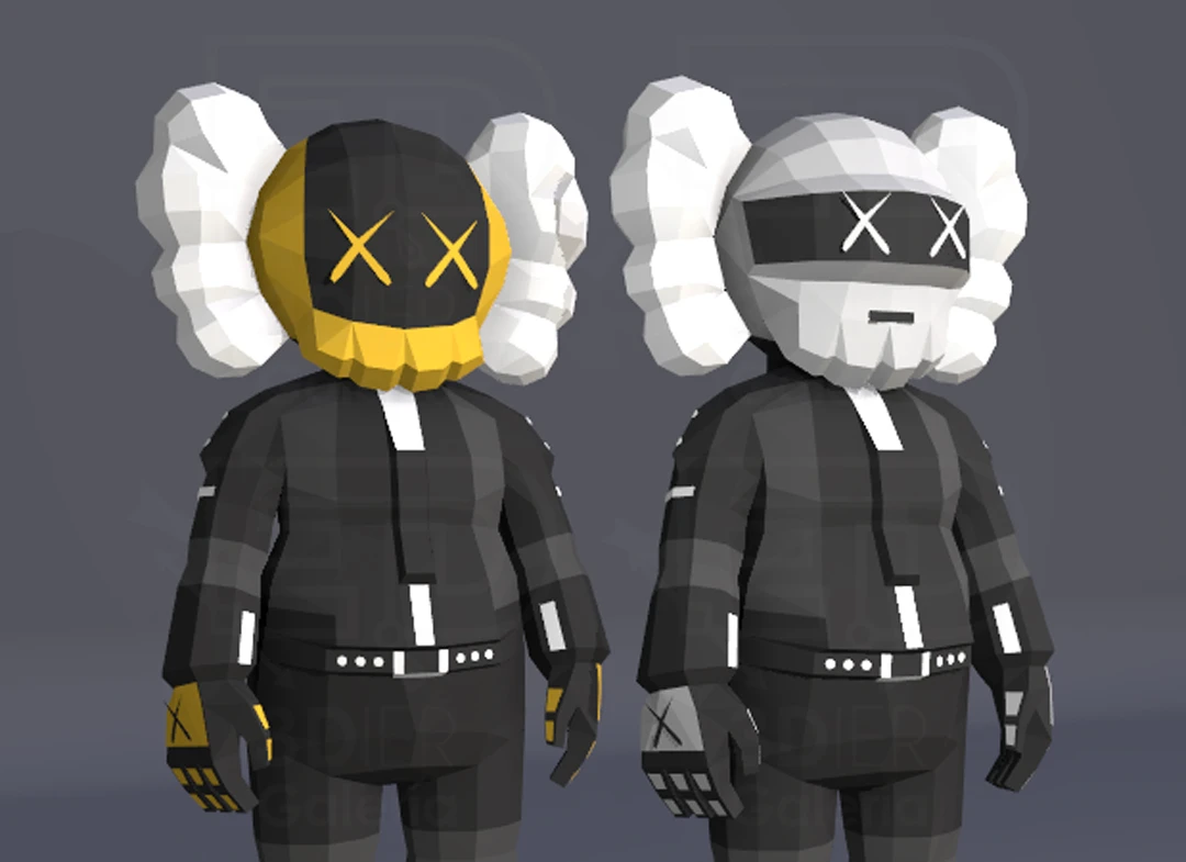 Kaws Daft Punk PDF Papercraft Templates, Paper Art and Craft for Home Decor, DIY, 3DIER, PDF Patterns, Papercraft Templates, Low Poly