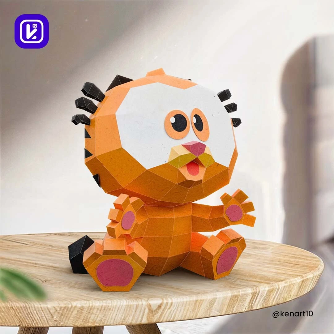 Garfield, Baby Cat, Hungry Cat Papercraft 3D, pepakura Pdf template Low polygonal Paper Sculpture Diy Decor home loft office gift