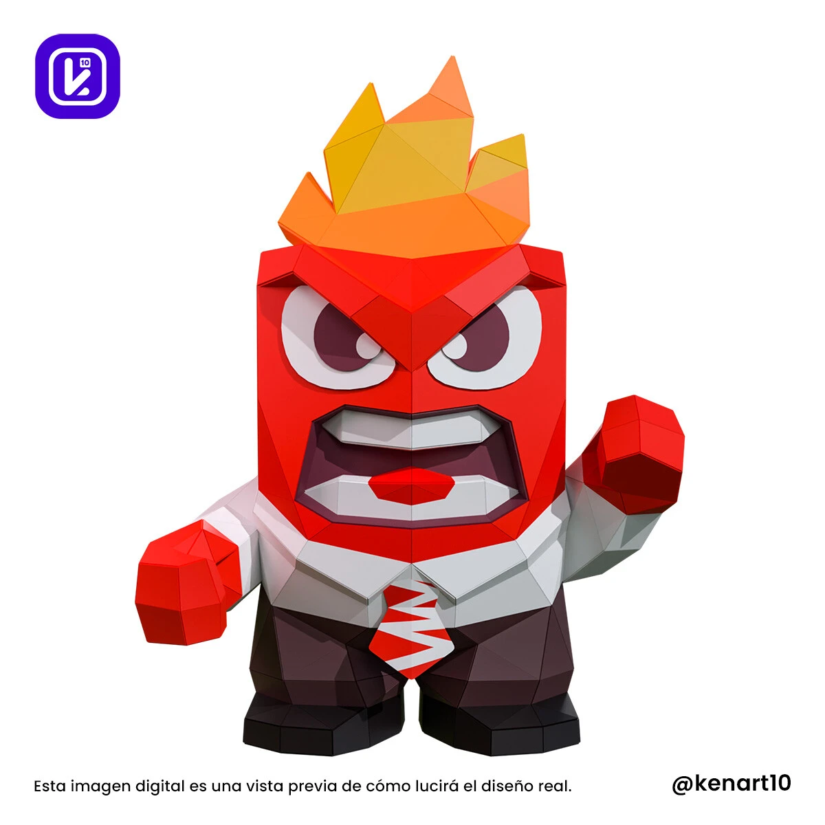 Anger, Furia, Inside Out, Walt Disney Papercraft Low Poly 3d DIY Kenart10