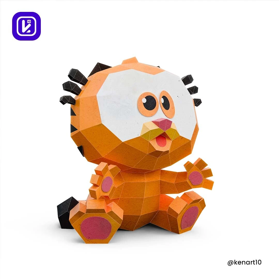 Garfield, Baby Cat, Hungry Cat Papercraft 3D, pepakura Pdf template Low polygonal Paper Sculpture Diy Decor home loft office gift