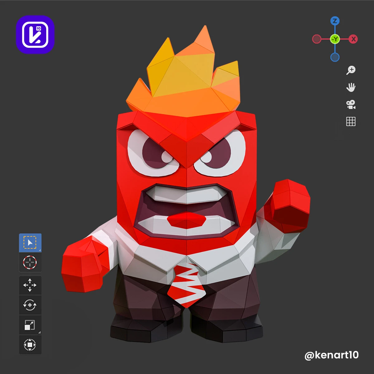 Anger, Furia, Inside Out, Walt Disney Papercraft Low Poly 3d DIY Kenart10