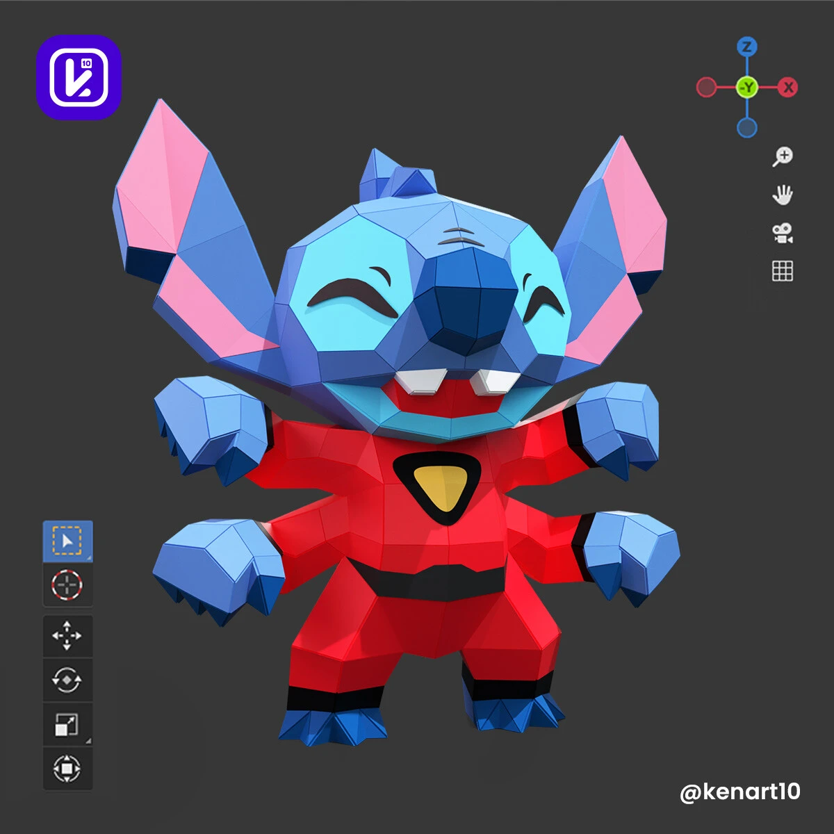 Stitch, Lilo & Stitch, Walt Disney Papercraft Low Poly 3d DIY Kenart10